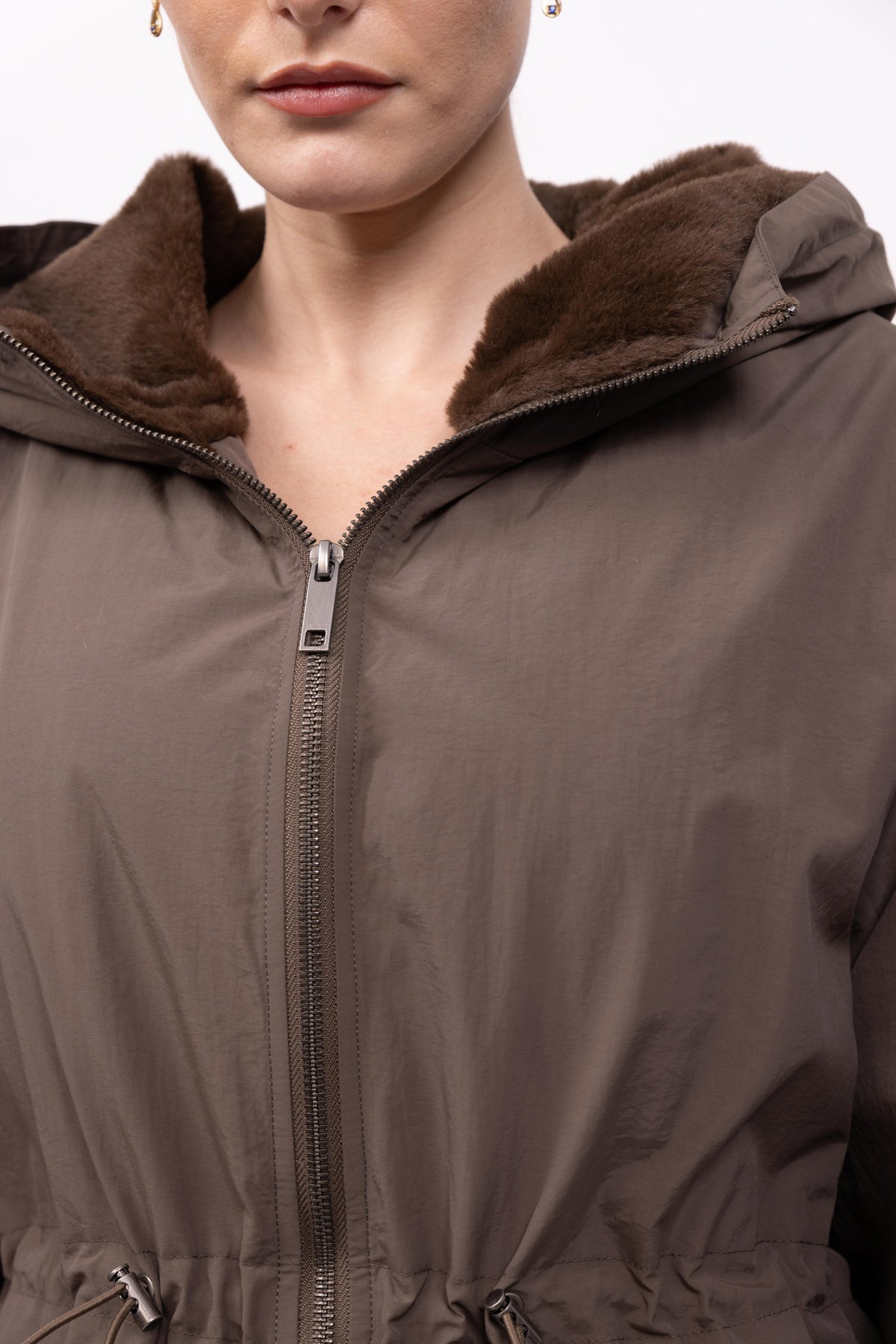 Waterbestendige parka met imitatiebontvoering