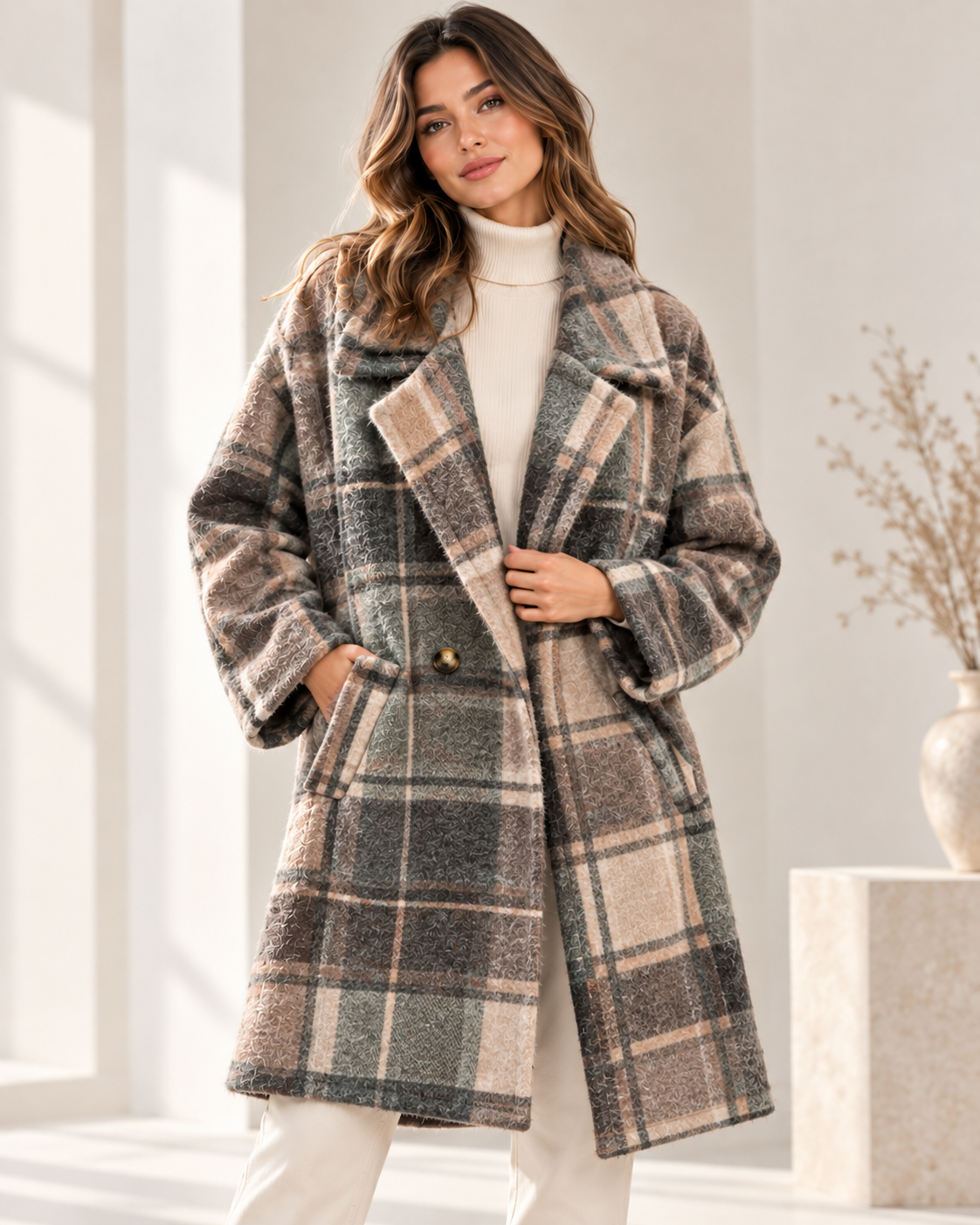 Oversized Check Coat – Geruite Mantel