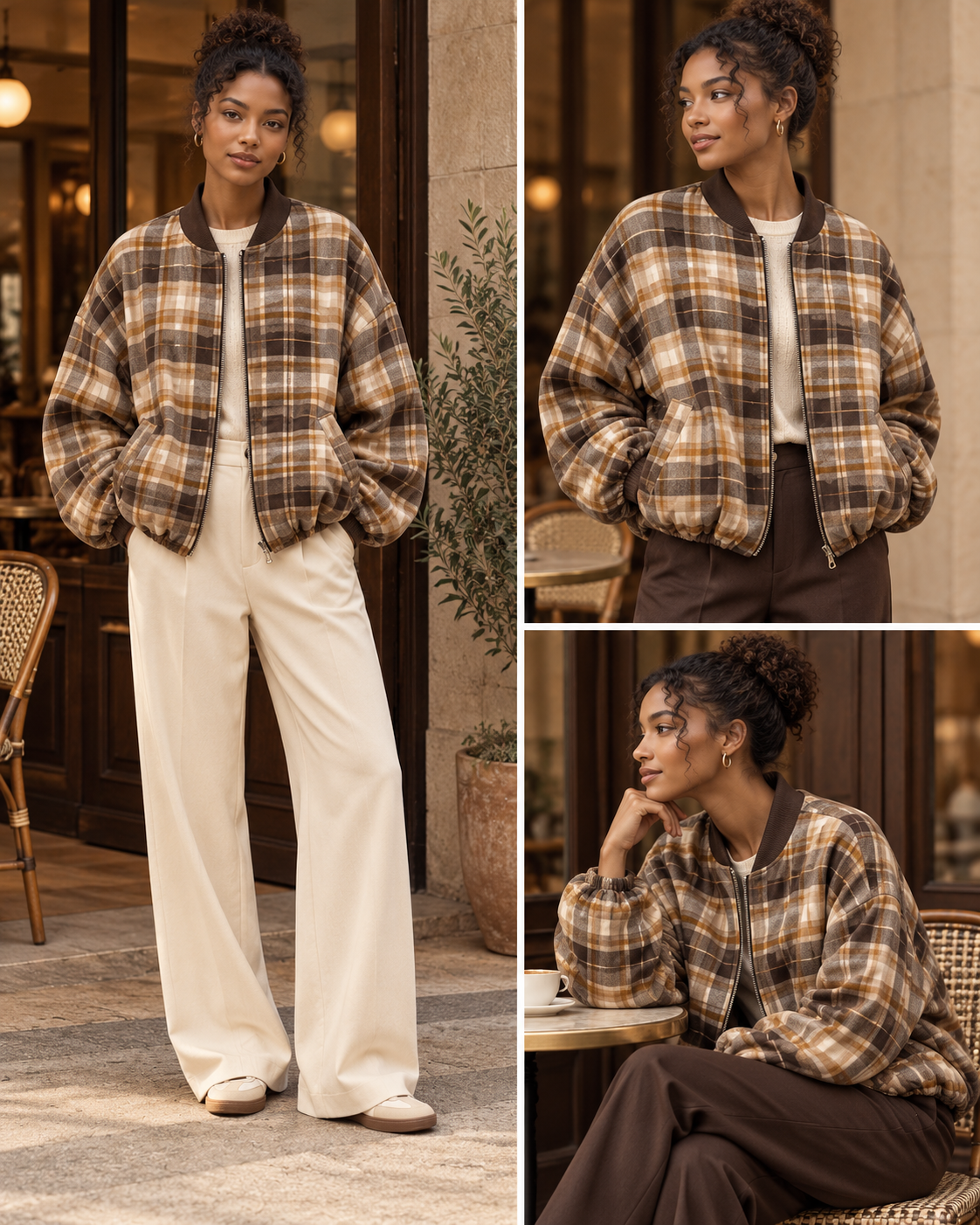 Checked Oversized Bomber Jacket