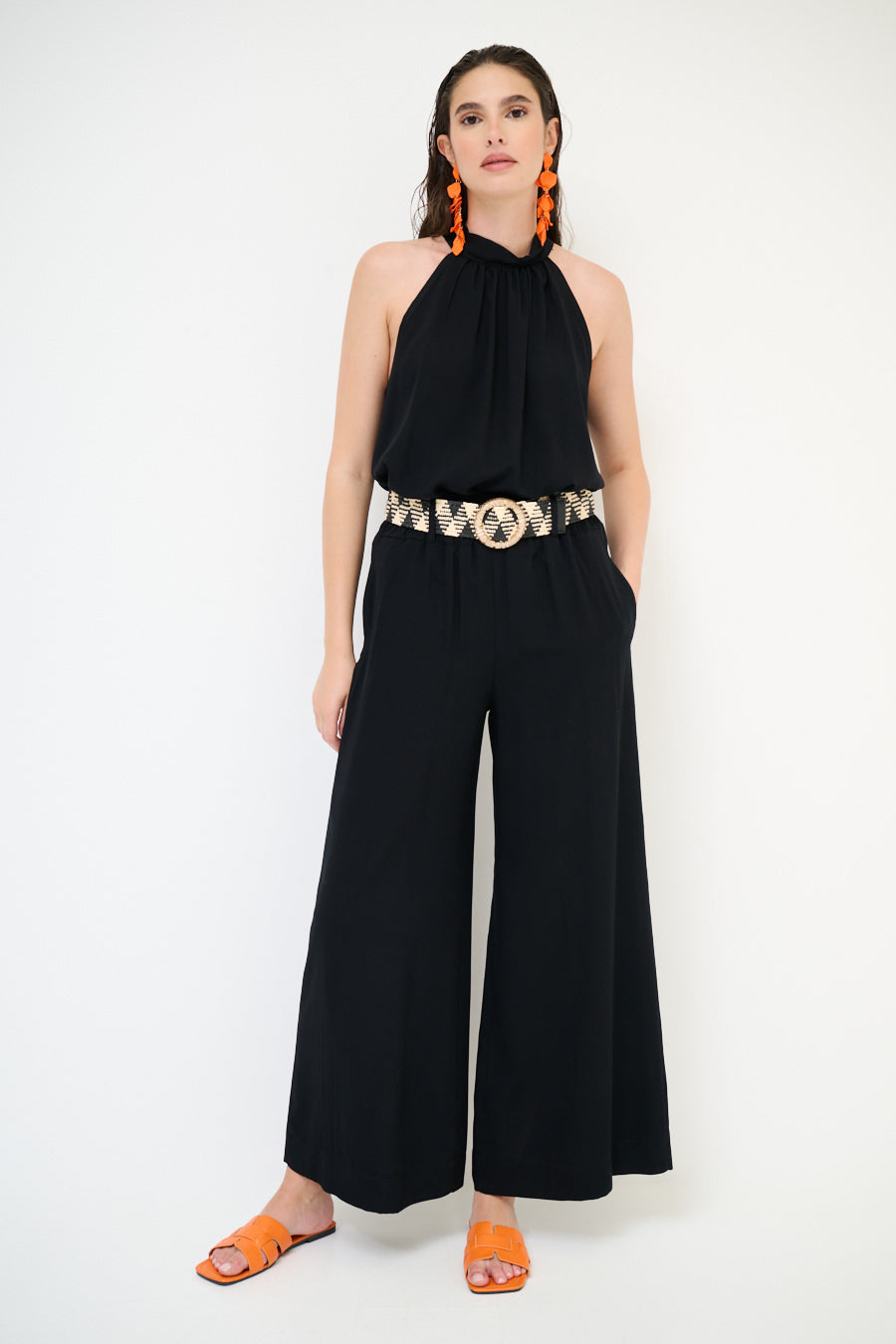 Wijde pantalon met riem