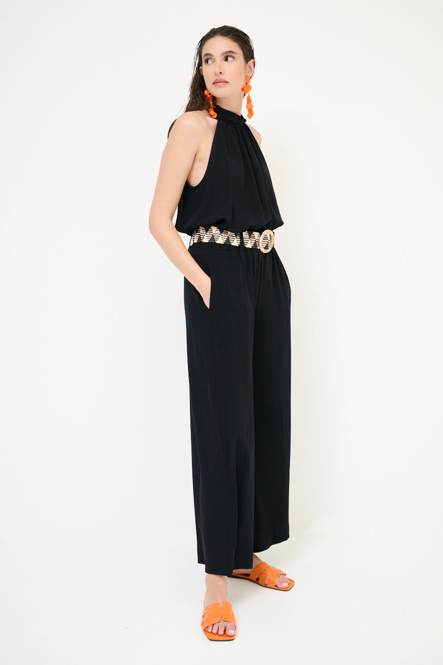 Wijde pantalon met riem