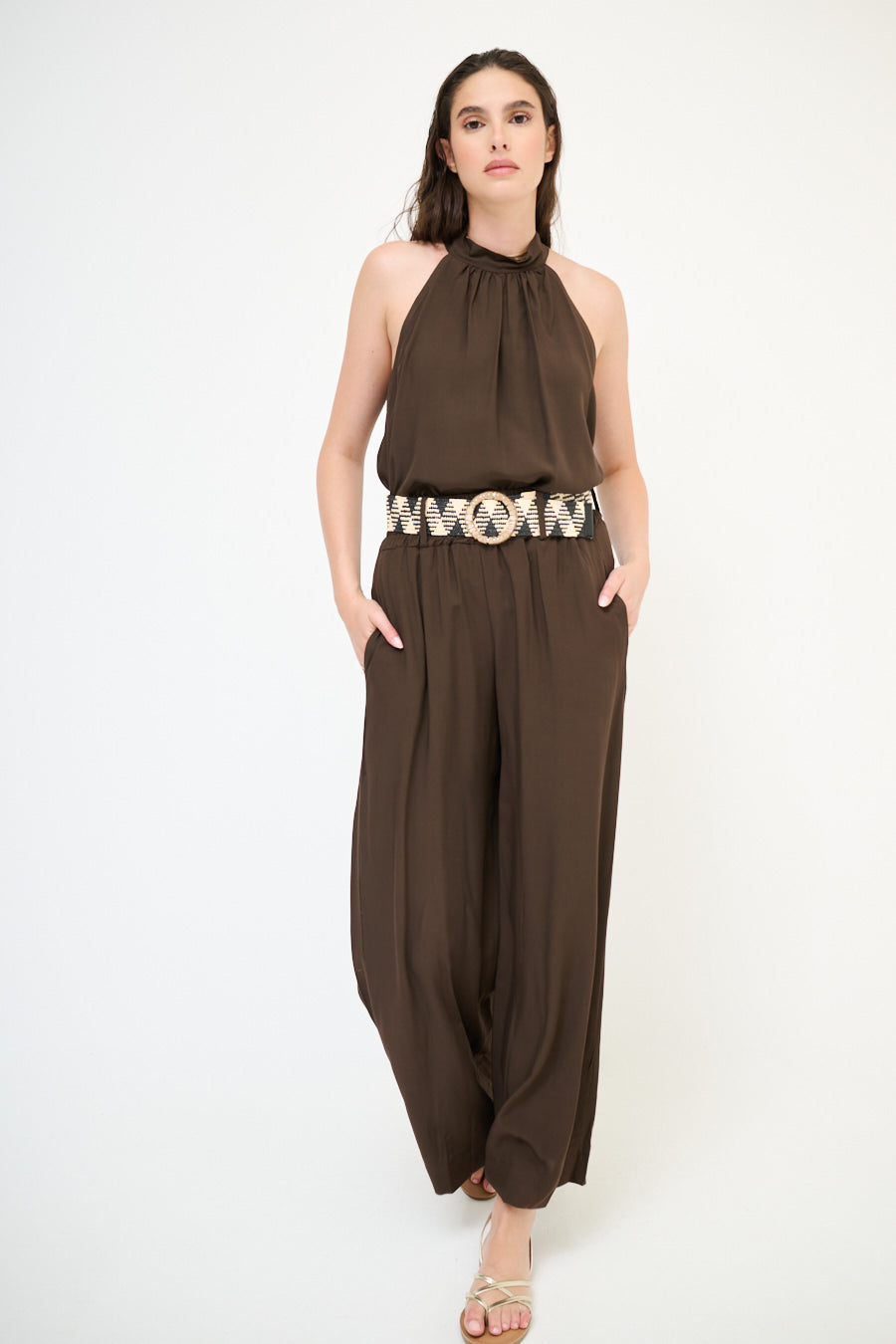 Wijde pantalon met riem