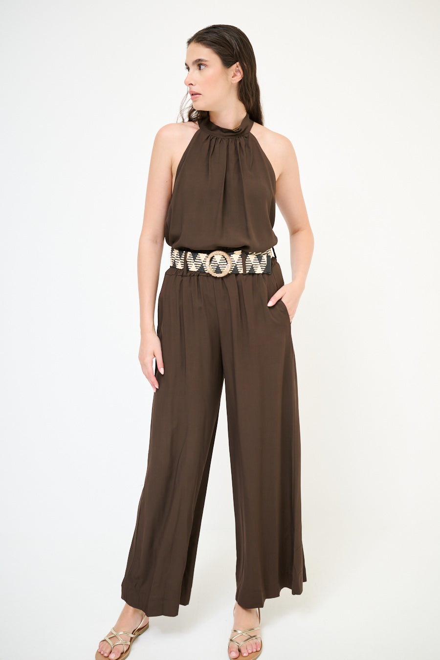 Wijde pantalon met riem