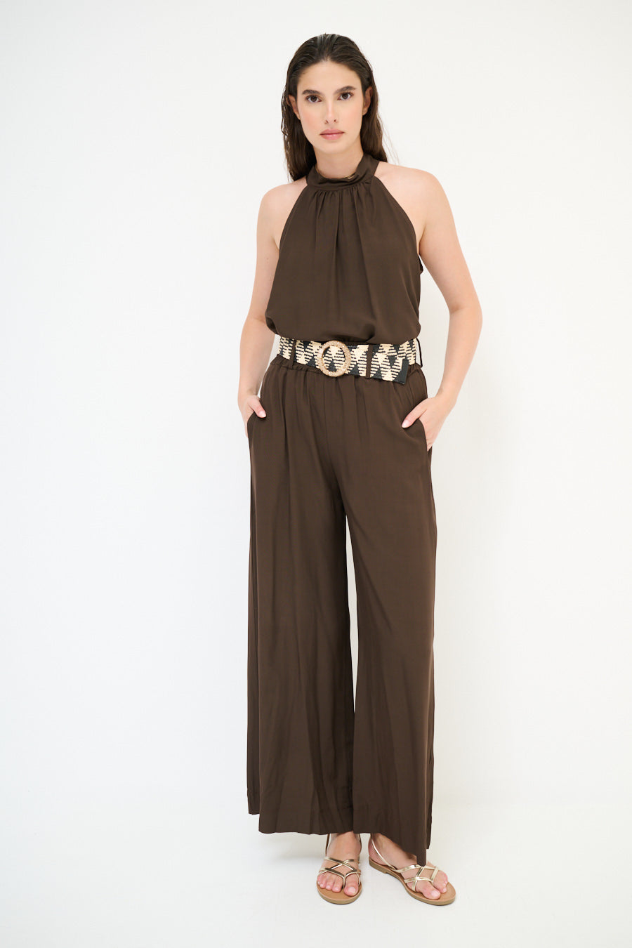 Wijde pantalon met riem