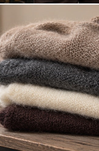 Fluffy V-Neck Knit Sweater