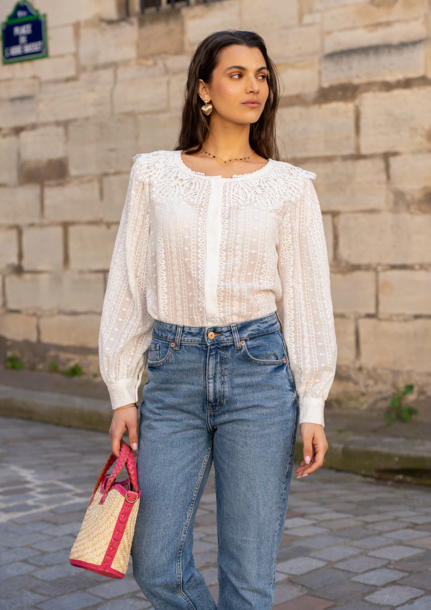 Geborduurde blouse met geborduurde kraag