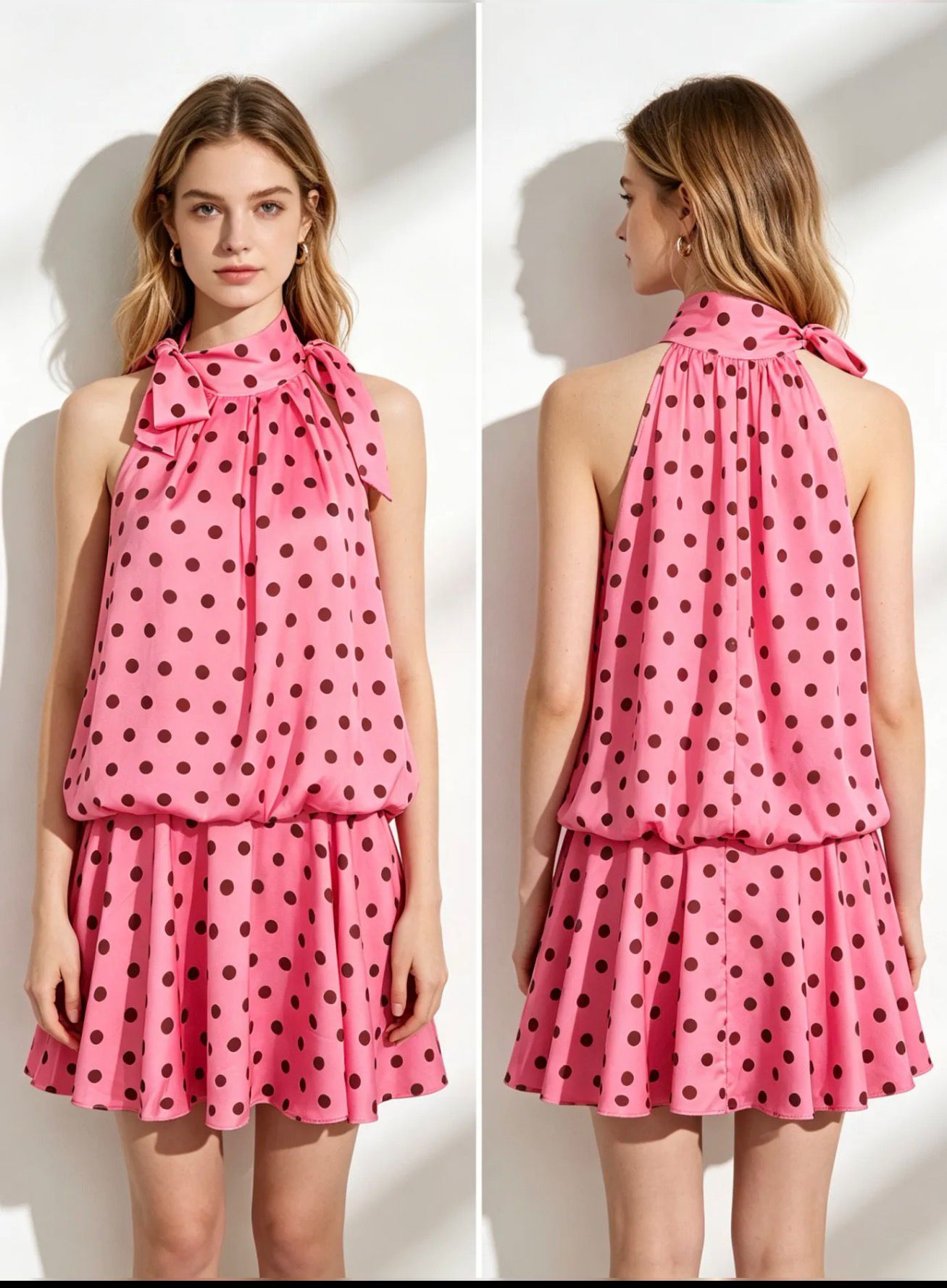 Polkadot Halter Jurk met Plooidetails