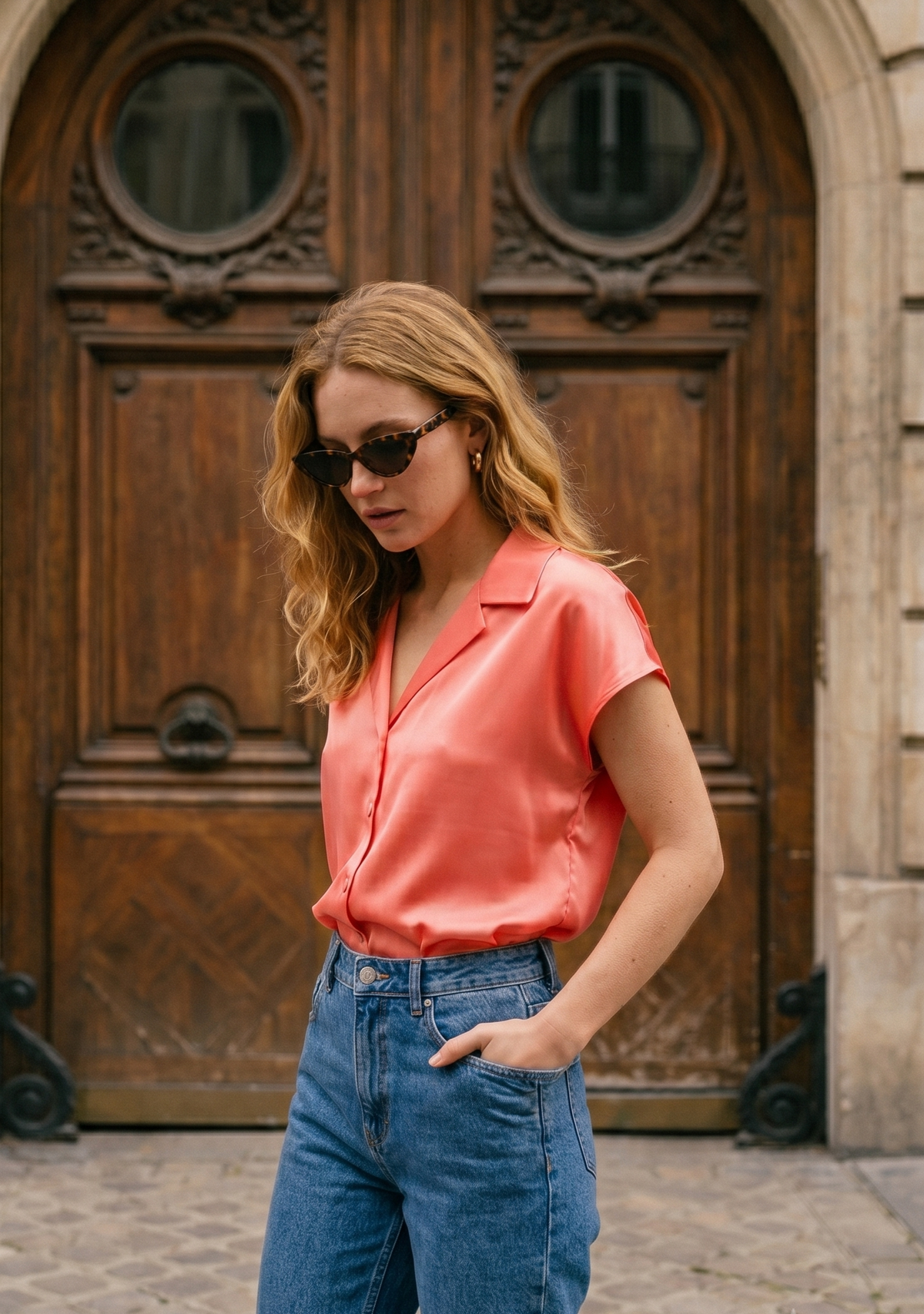 CHEMISE EN SATINÉE MANCHE COURTE