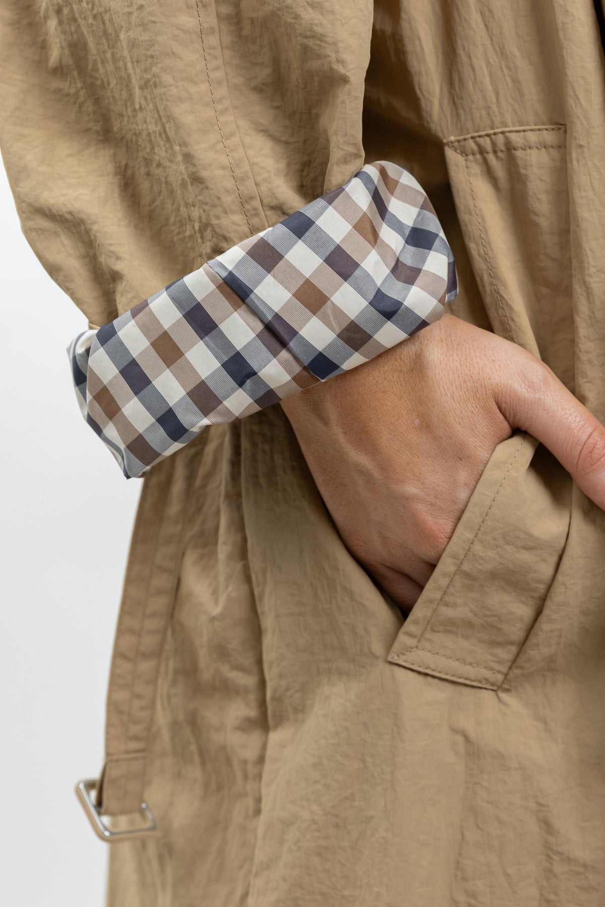 Oversized trenchcoat met kreukeffect en ruitvoering