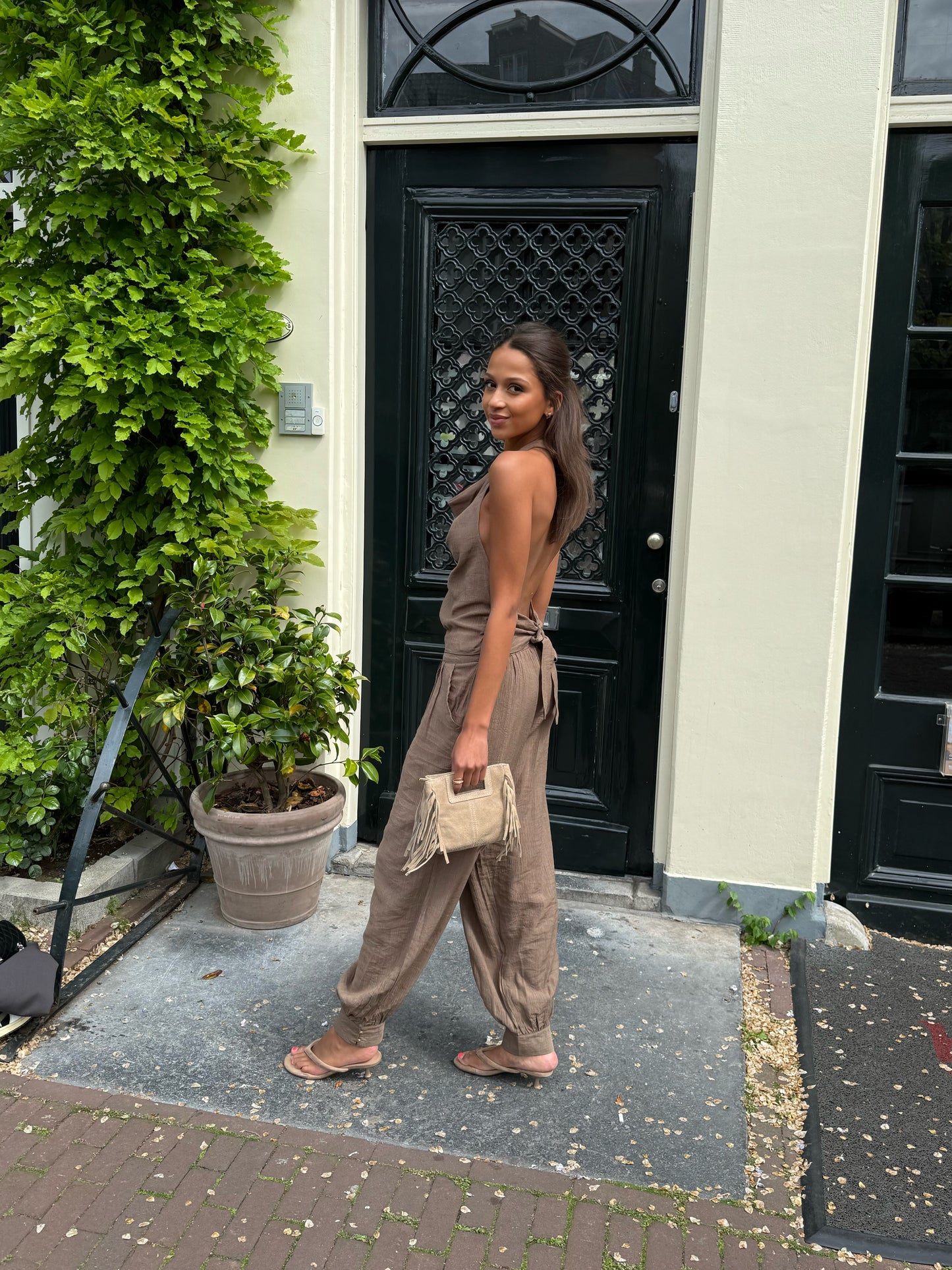 Jumpsuit met waterval hals