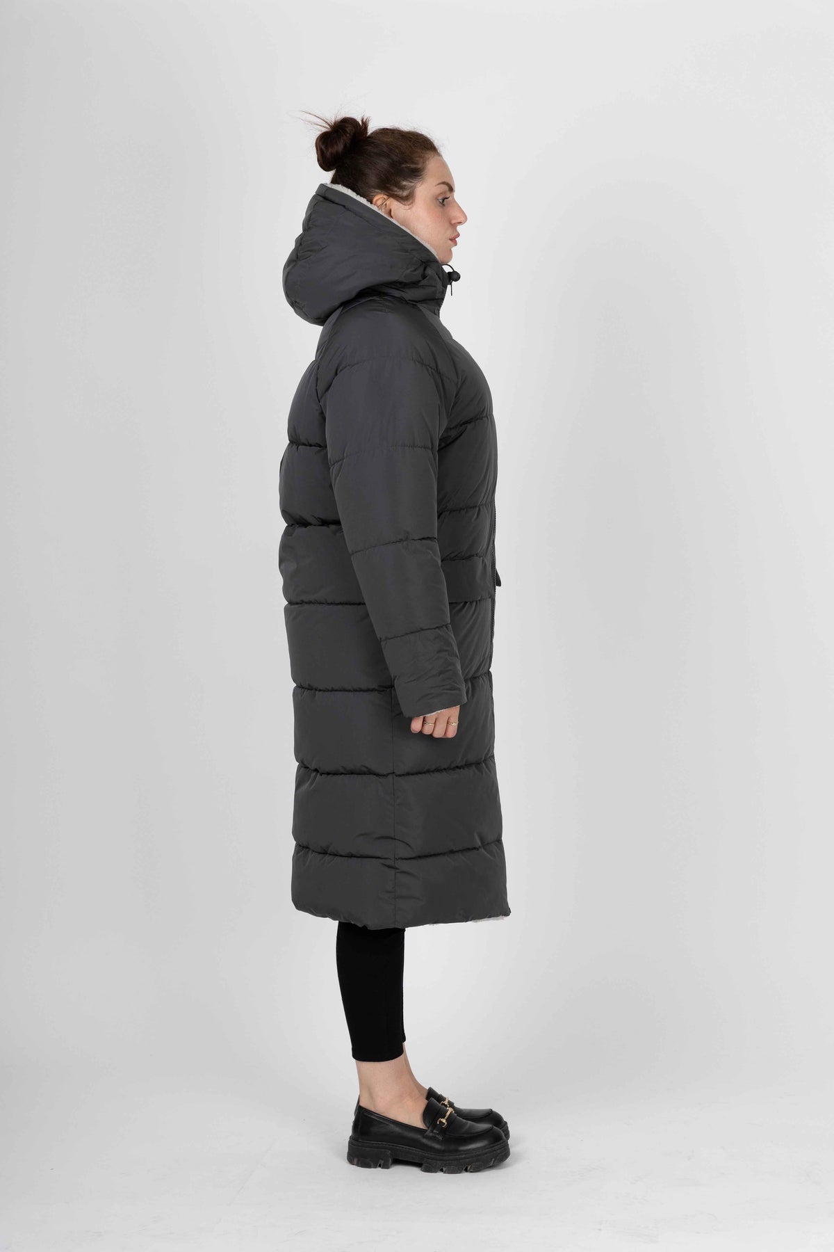 DOUDOUNE LONGUE RÉVERSIBLE A CAPUCHE