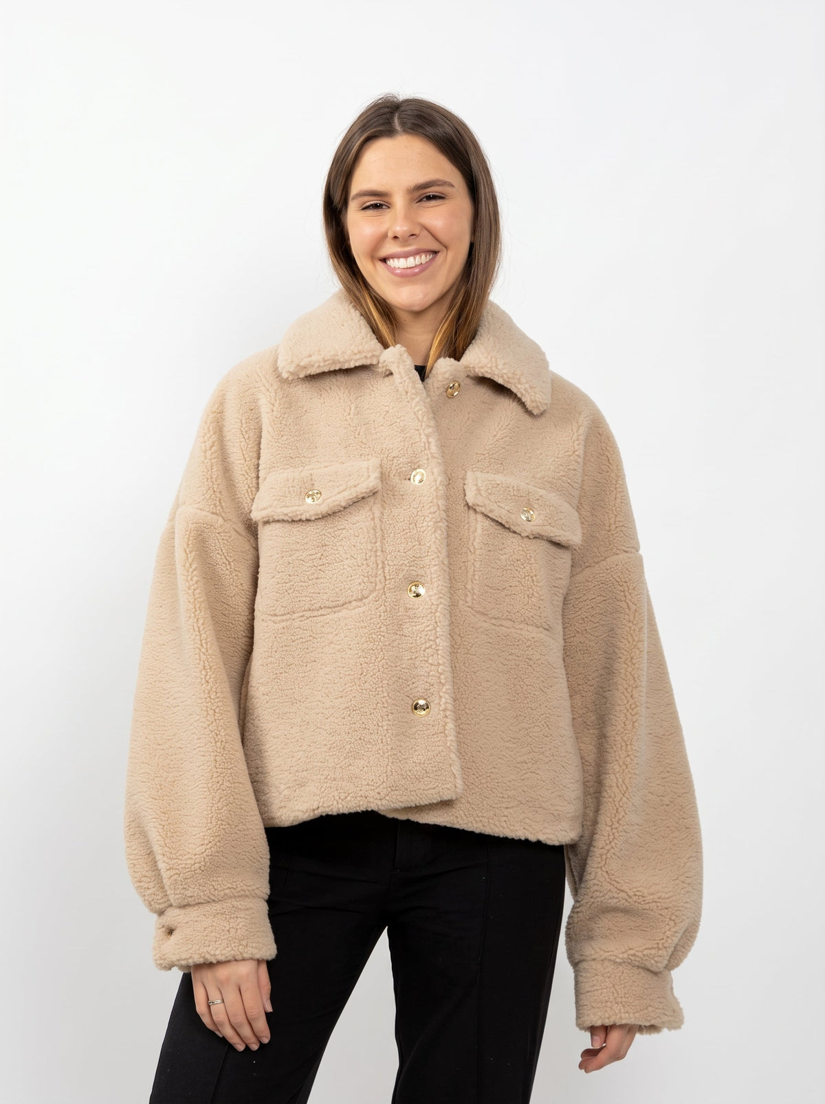 Teddy overshirt met goudkleurige knopen