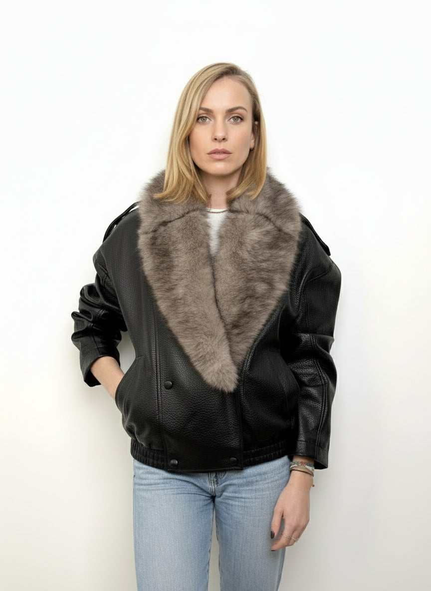 BLOUSON SIMILICUIR AVEC COL EN FAUSSE FOURRURE - K-ZELL PARIS | Wholesale