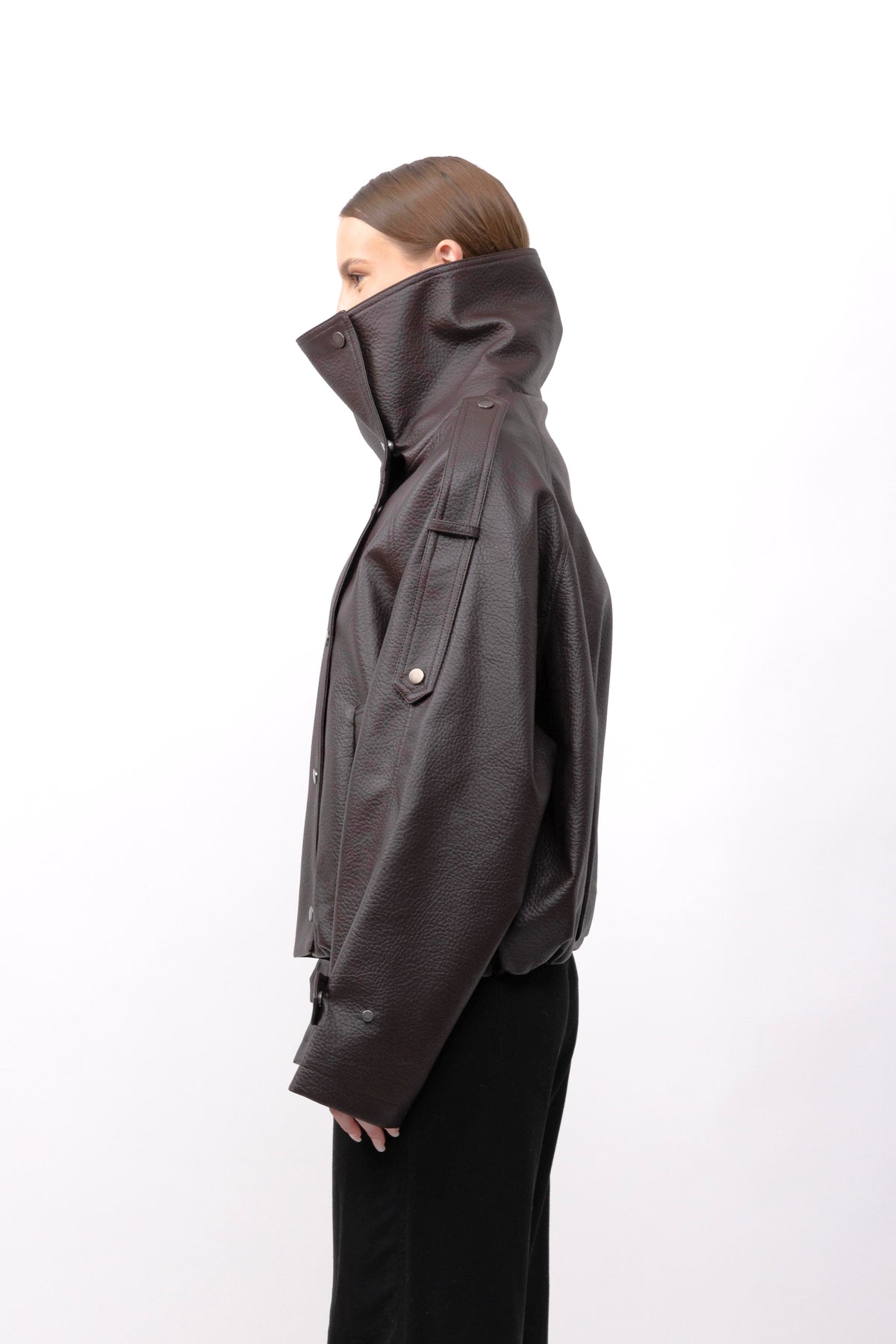 Oversized imitatieleren jack met opstaande kraag