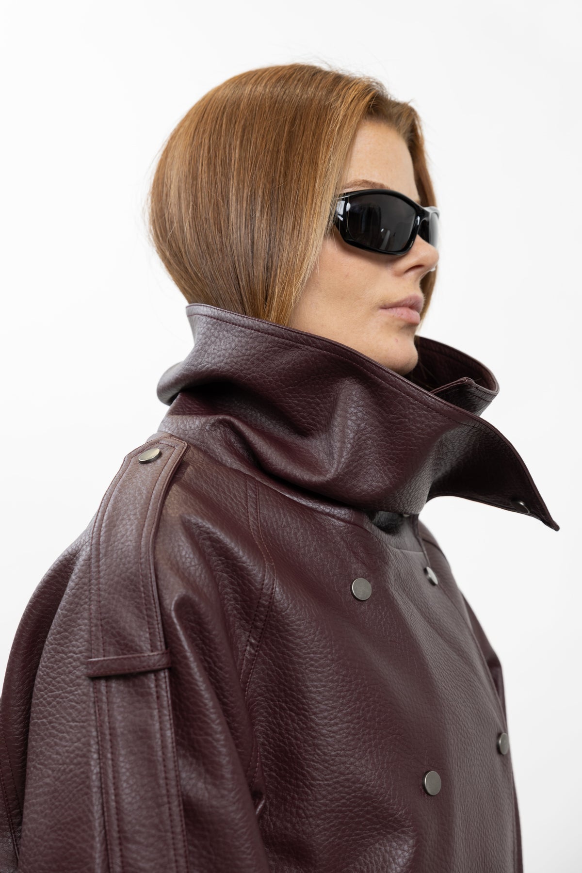 Oversized imitatieleren jack met opstaande kraag