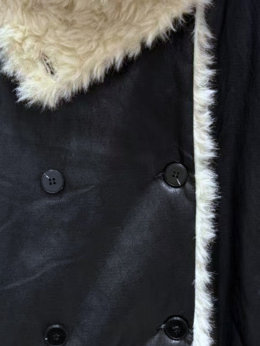 Oversized imitatieleren jack met imitatiebont
