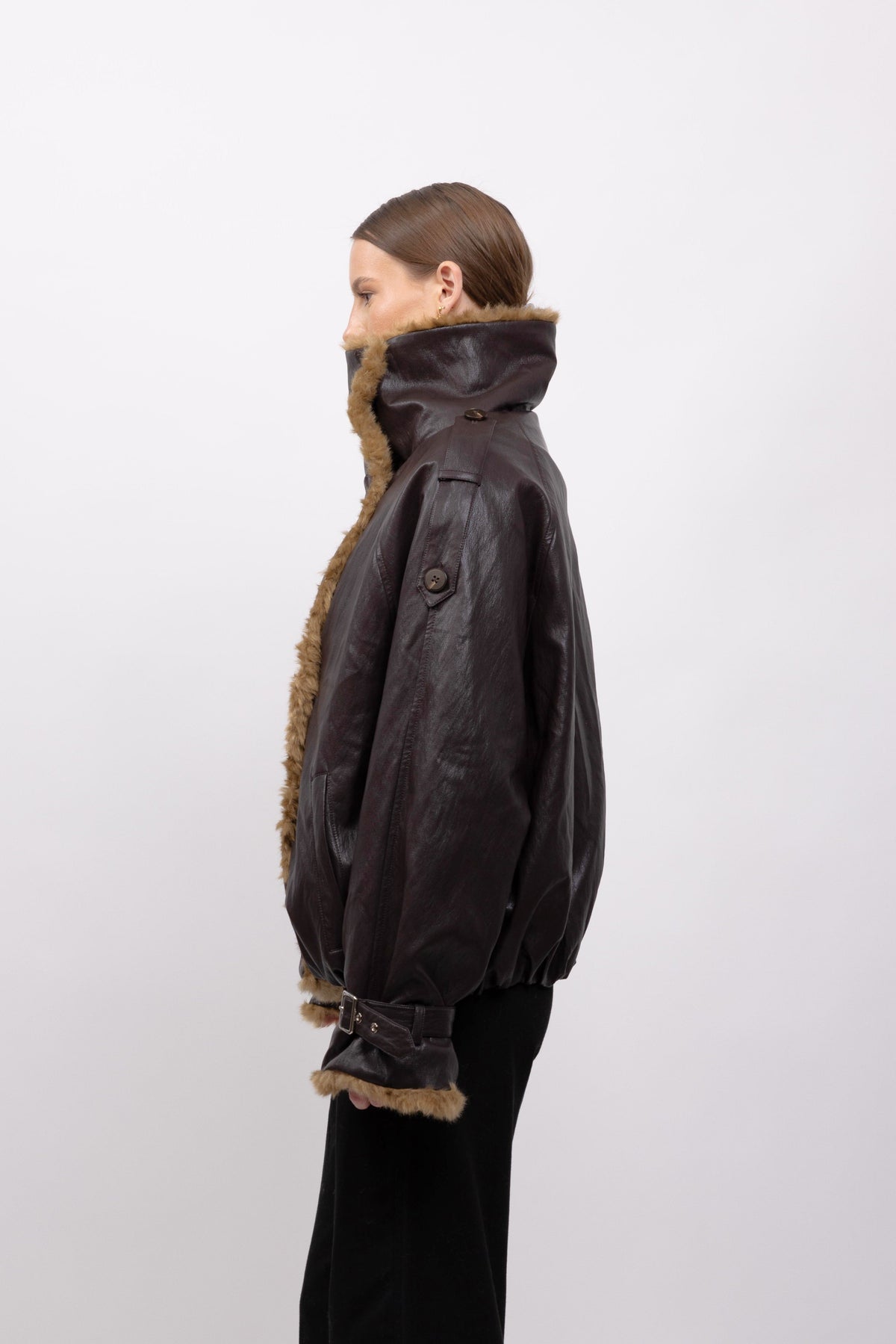 Oversized imitatieleren jack met imitatiebont