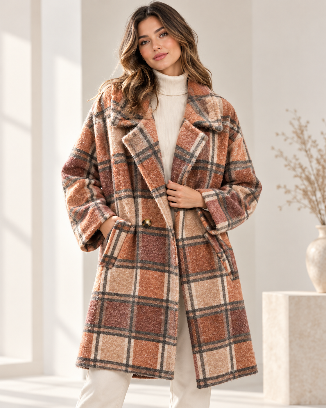 Oversized Check Coat – Geruite Mantel