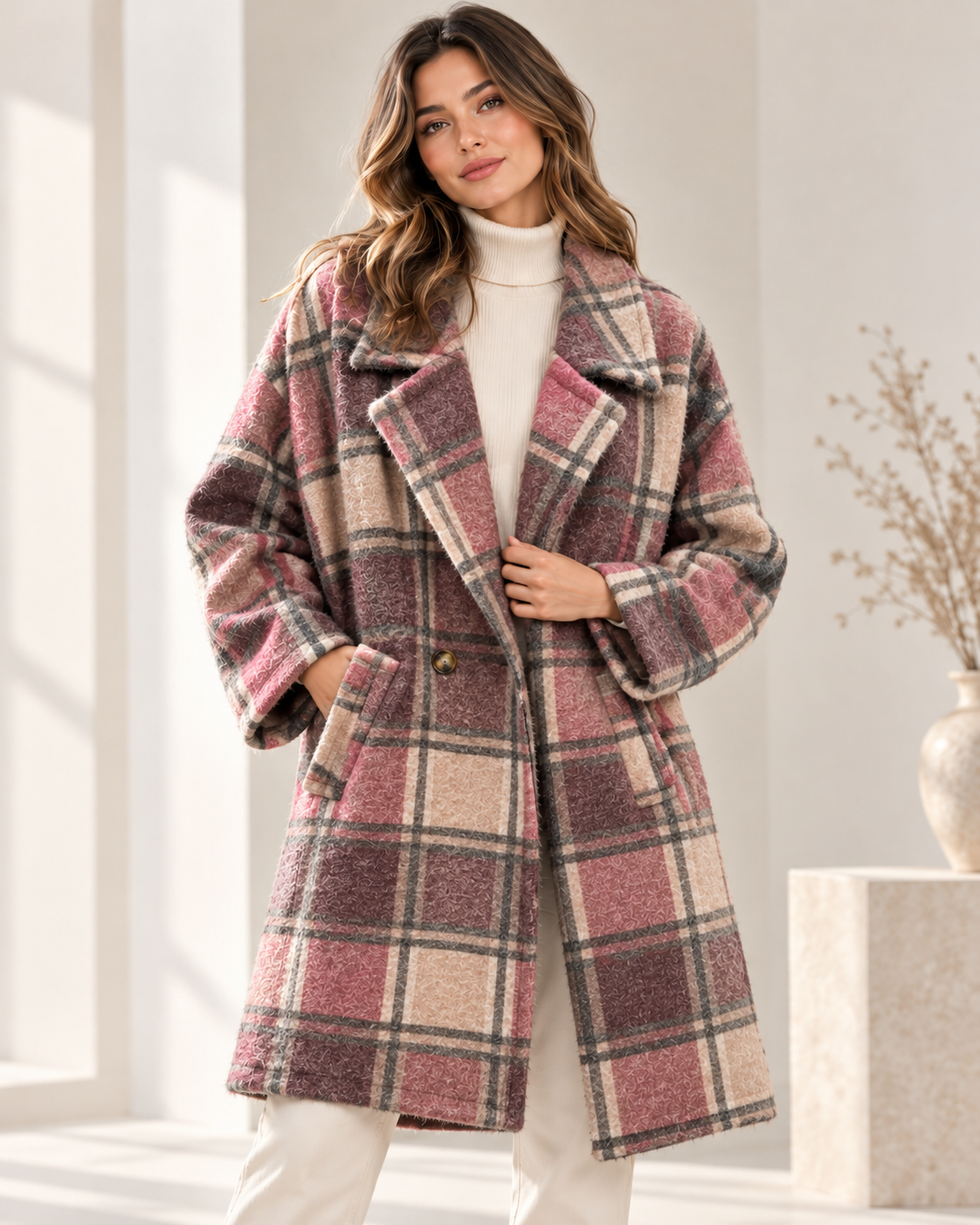 Oversized Check Coat – Geruite Mantel