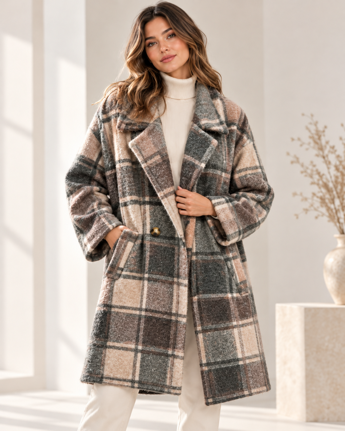 Oversized Check Coat – Geruite Mantel