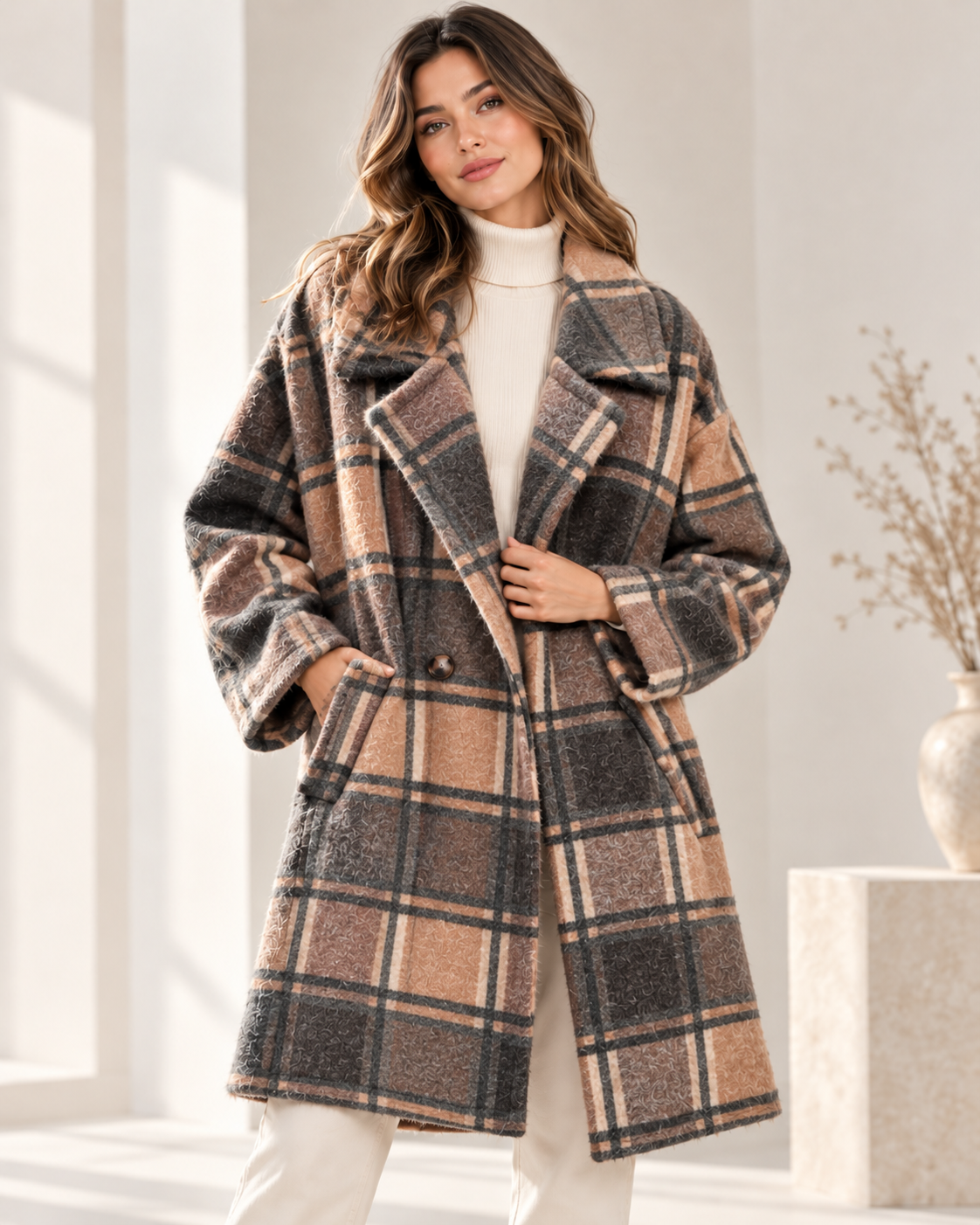 Oversized Check Coat – Geruite Mantel