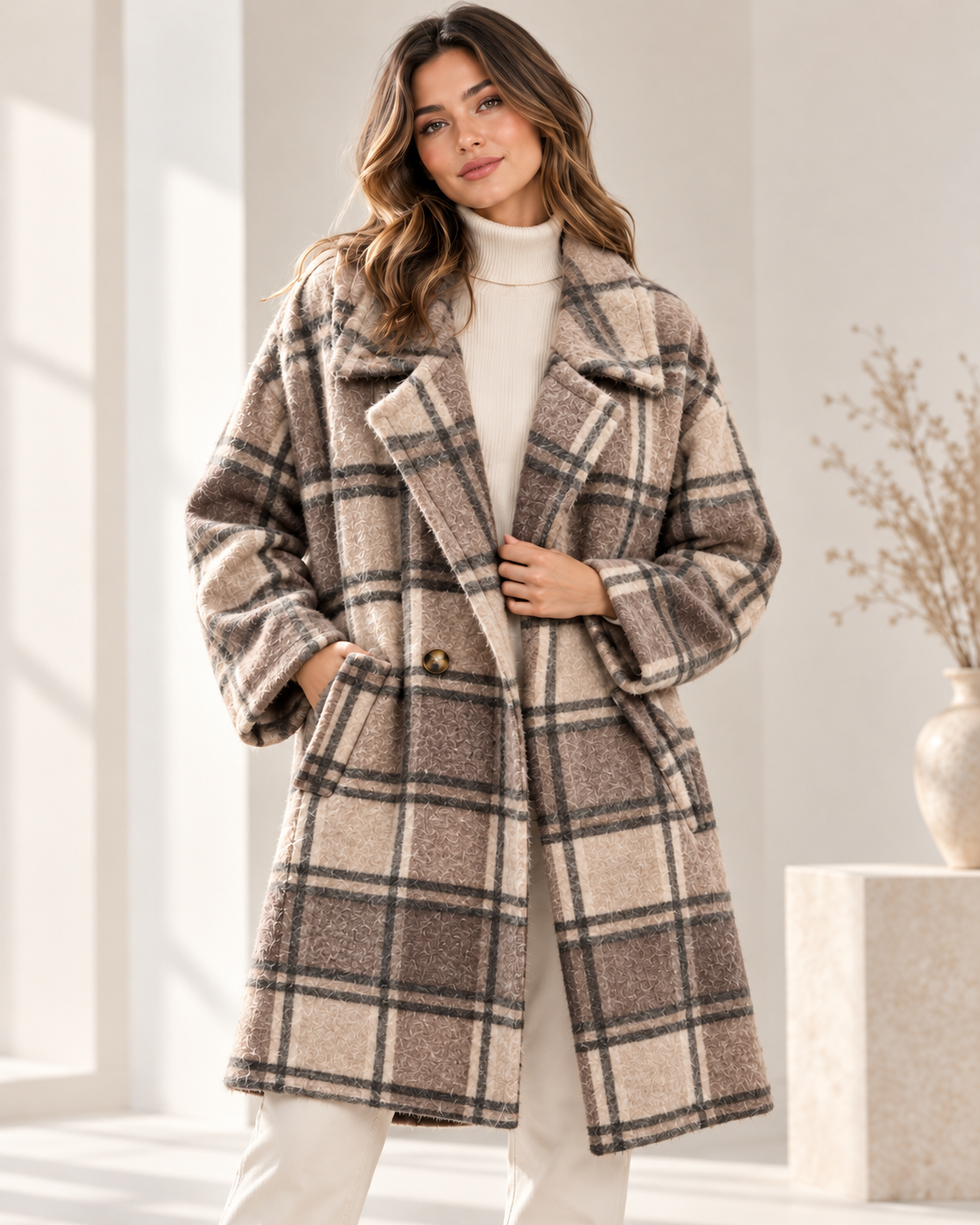 Oversized Check Coat – Geruite Mantel
