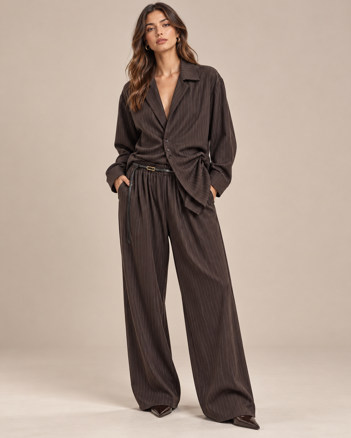 Pinstripe Co-ord Set – Gestreepte Blouse & Pantalon