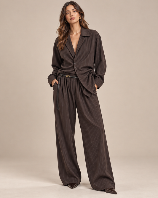 Pinstripe Co-ord Set – Gestreepte Blouse & Pantalon