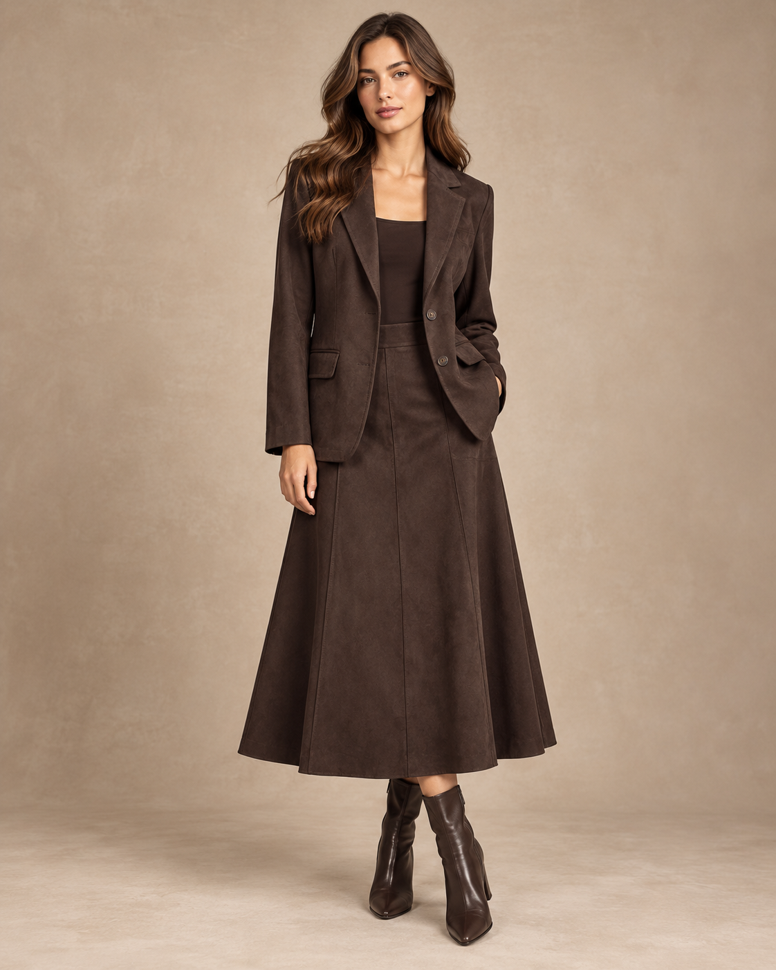 Suédine Elegant Set – Blazer & Midi-Rok