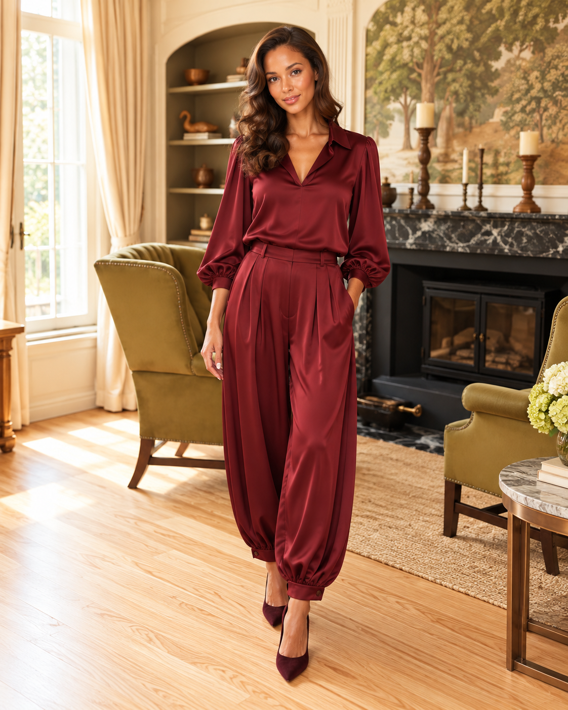 Nina broek- satin Balloon Pantalon