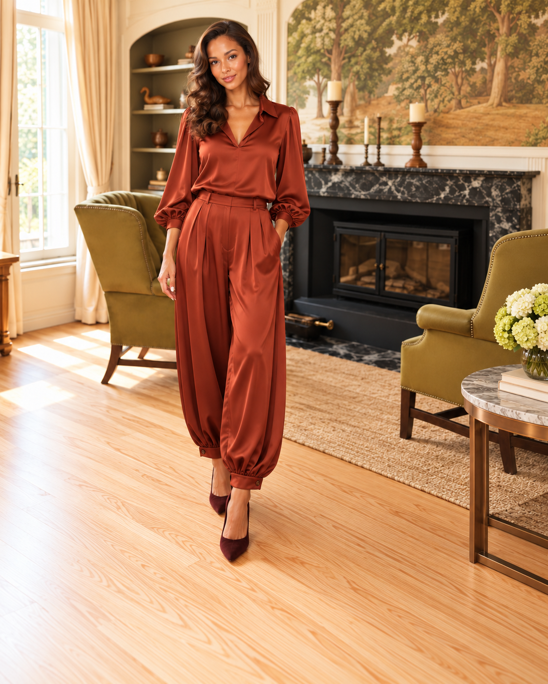 Nina broek- satin Balloon Pantalon