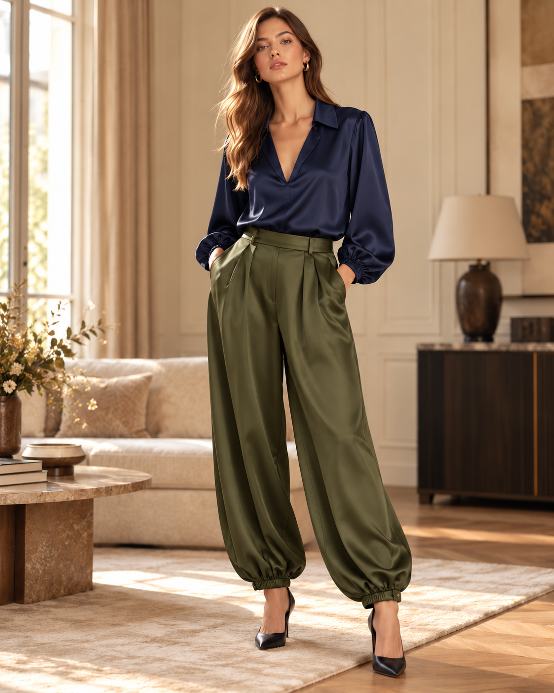 Nina broek- satin Balloon Pantalon
