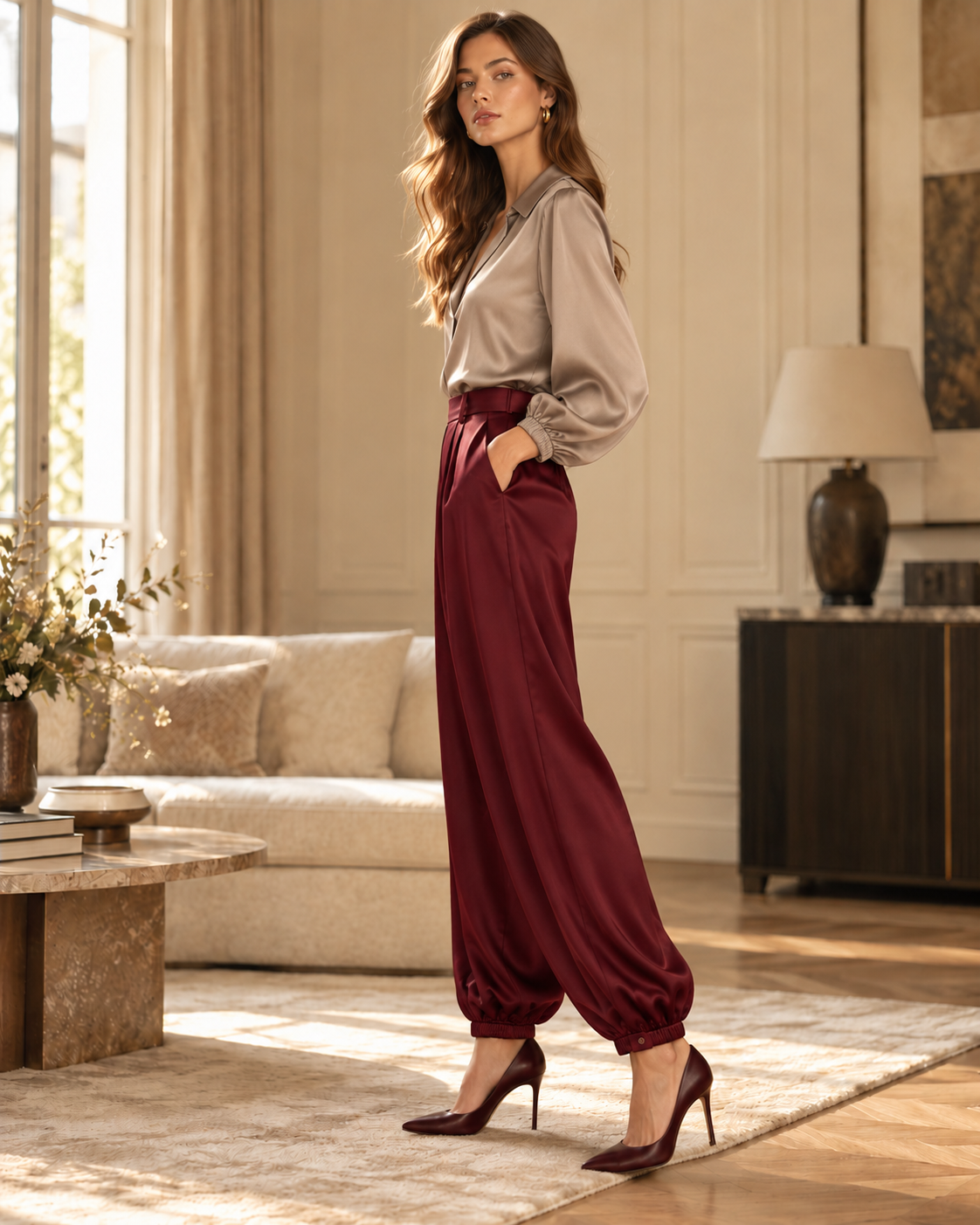 Nina broek- satin Balloon Pantalon