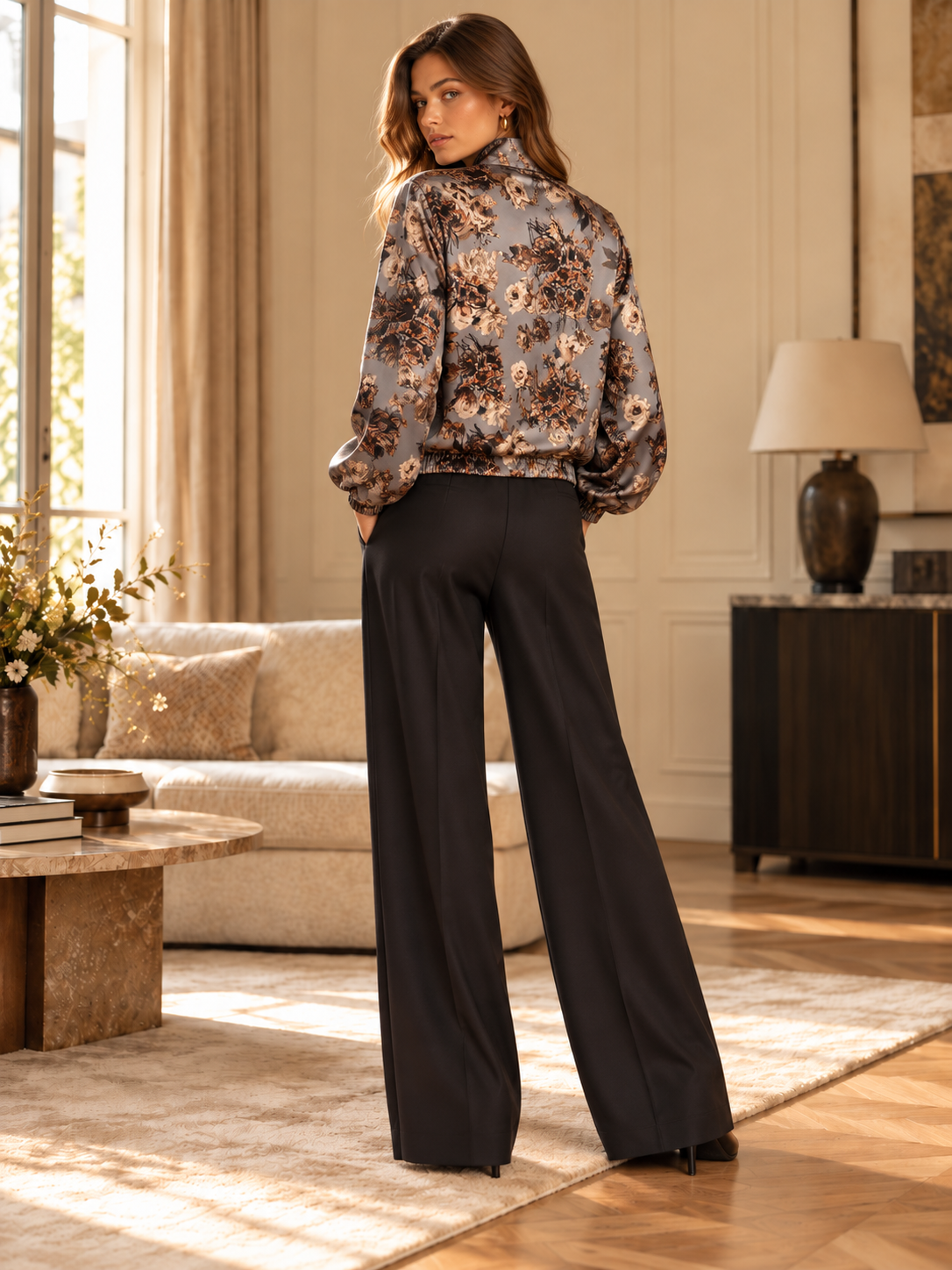 Floral Satin Bomber Jacket
