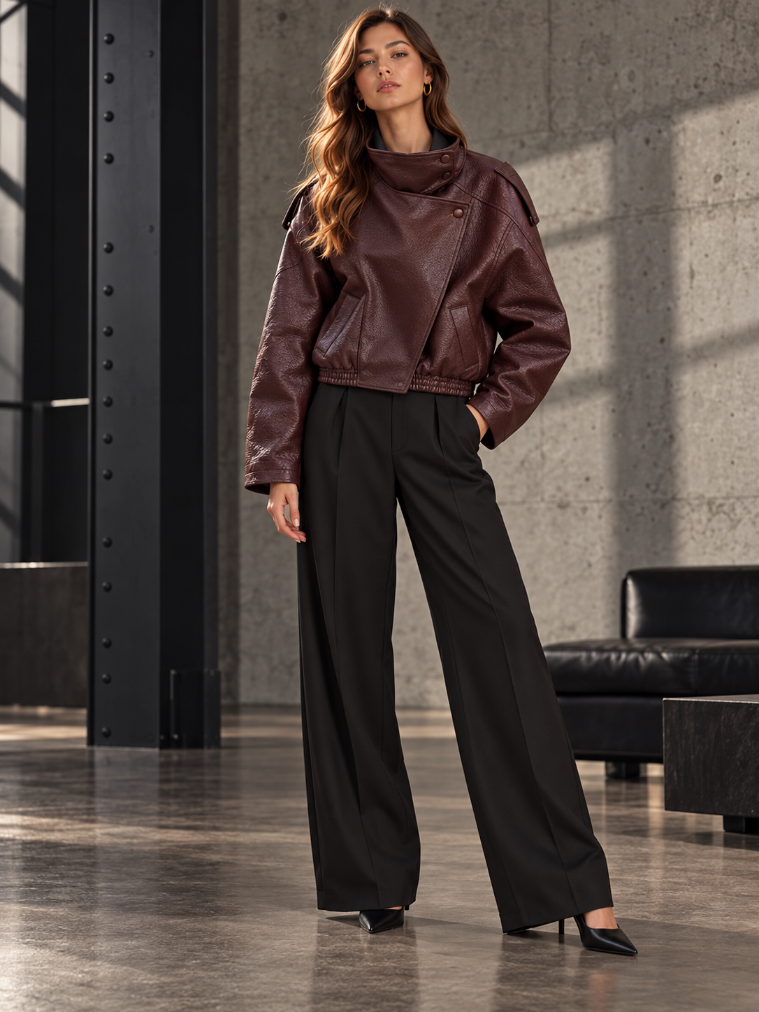 Asymmetric Leather Look Jacket