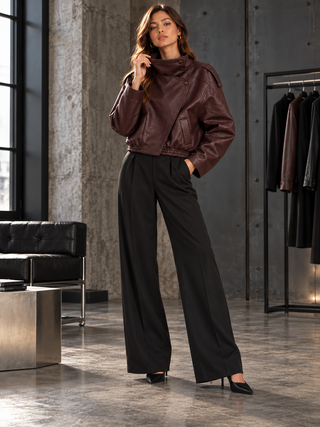 Asymmetric Leather Look Jacket