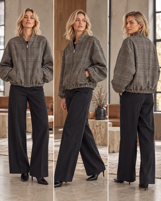 Checked Oversized Bomber Jacket