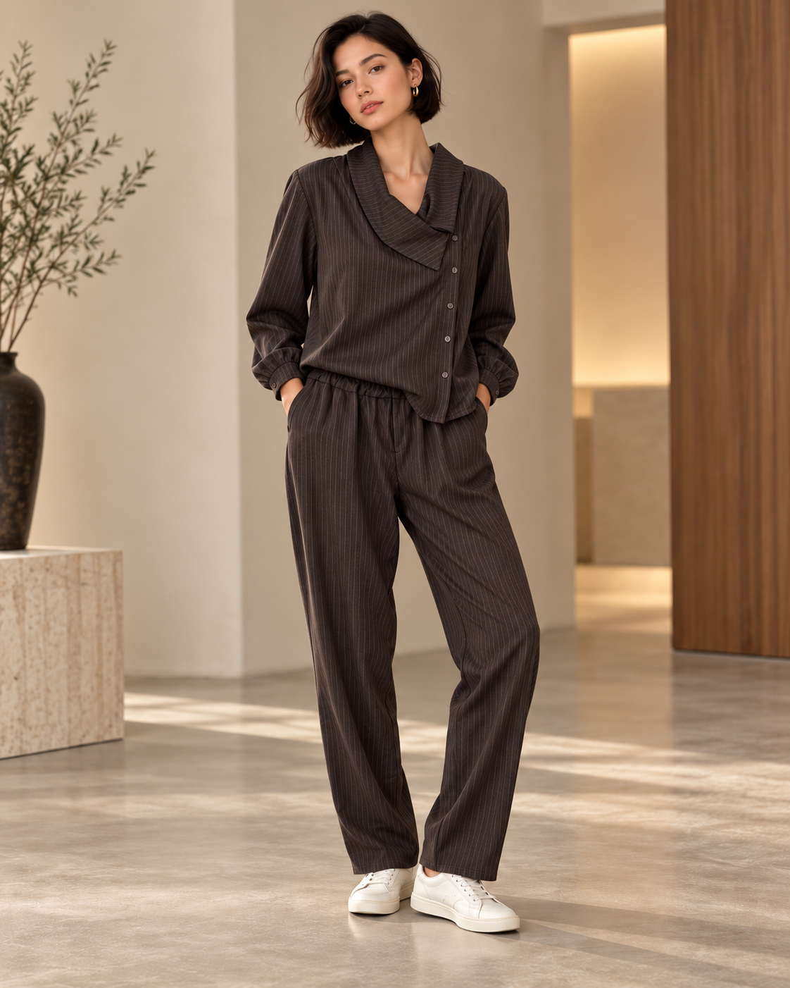 Gestreepte Set – Asymmetric Blouse & Pantalon