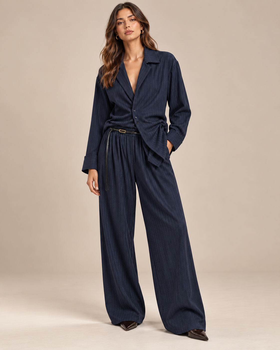 Pinstripe Co-ord Set – Gestreepte Blouse & Pantalon