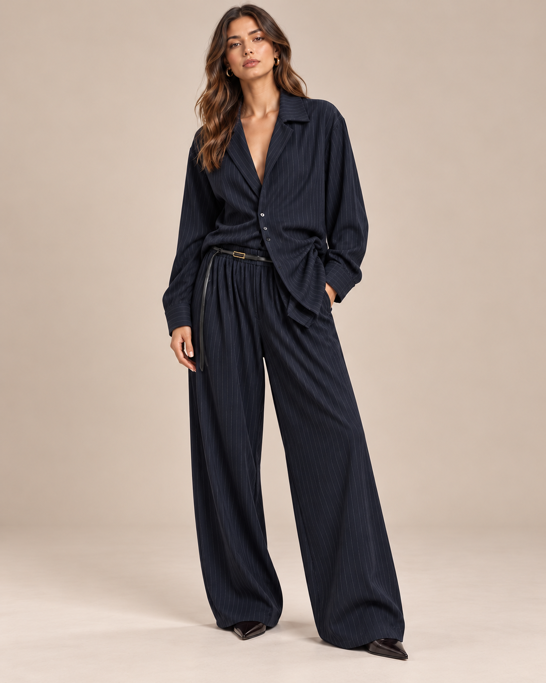 Pinstripe Co-ord Set – Gestreepte Blouse & Pantalon