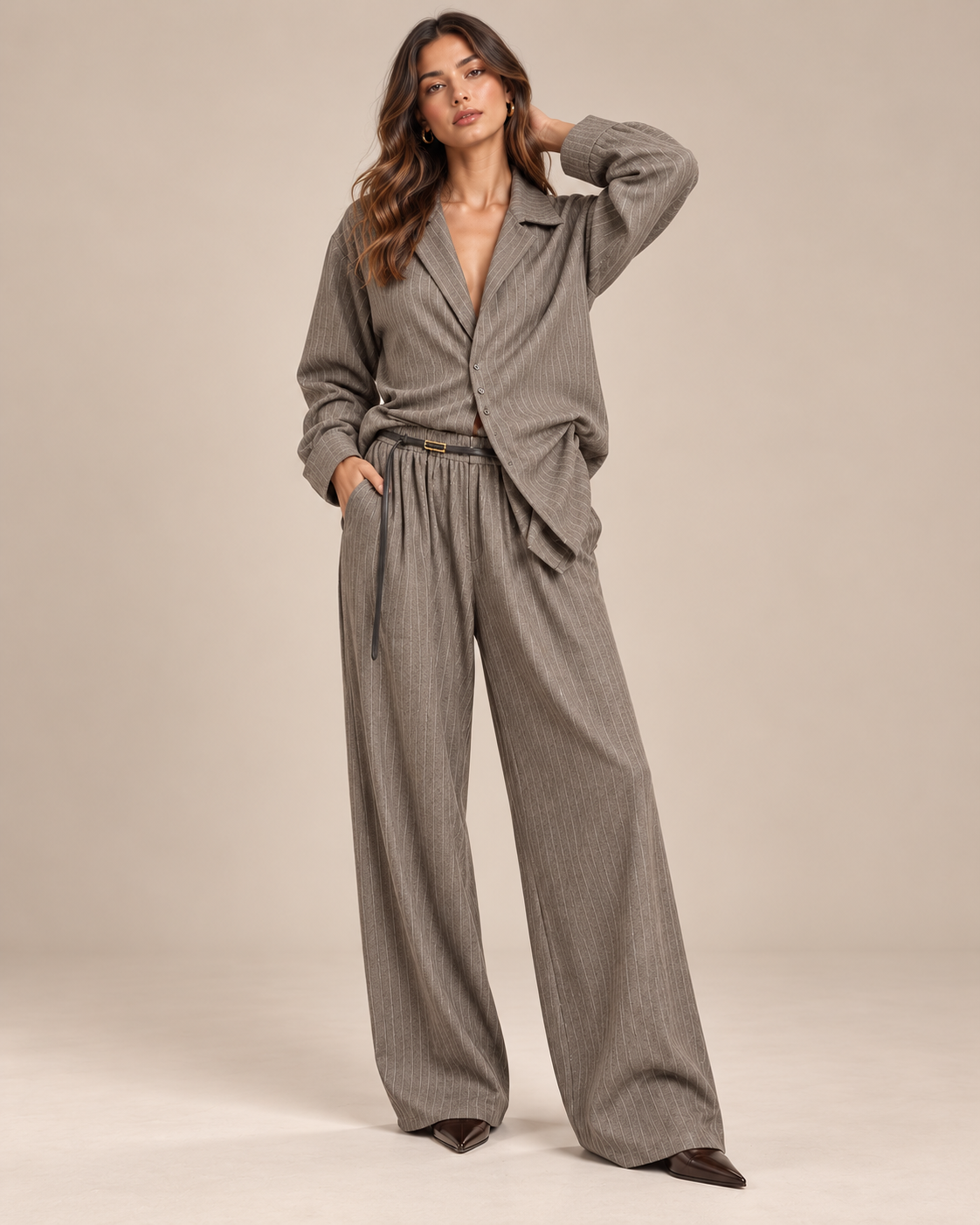 Pinstripe Co-ord Set – Gestreepte Blouse & Pantalon