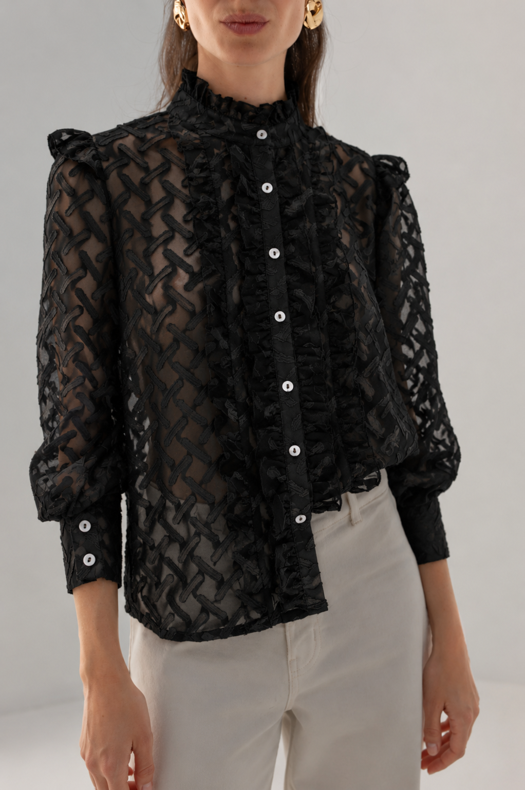 Blouse met structuur en ruchekraag