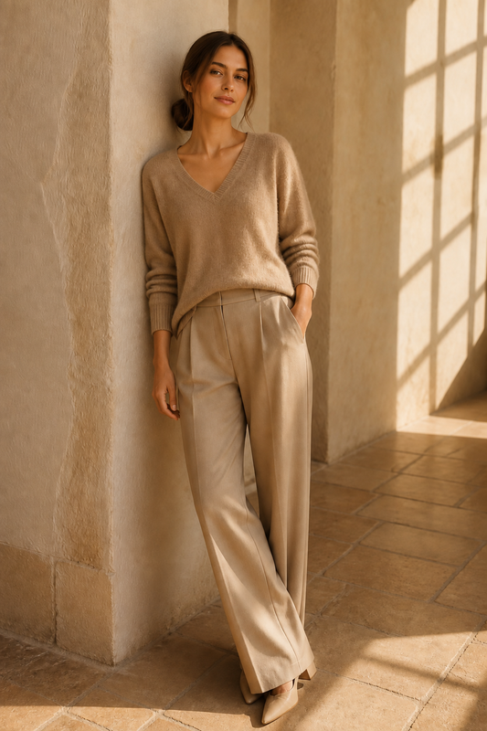 Luxe Wool-Cashmere-Silk V-Neck trui