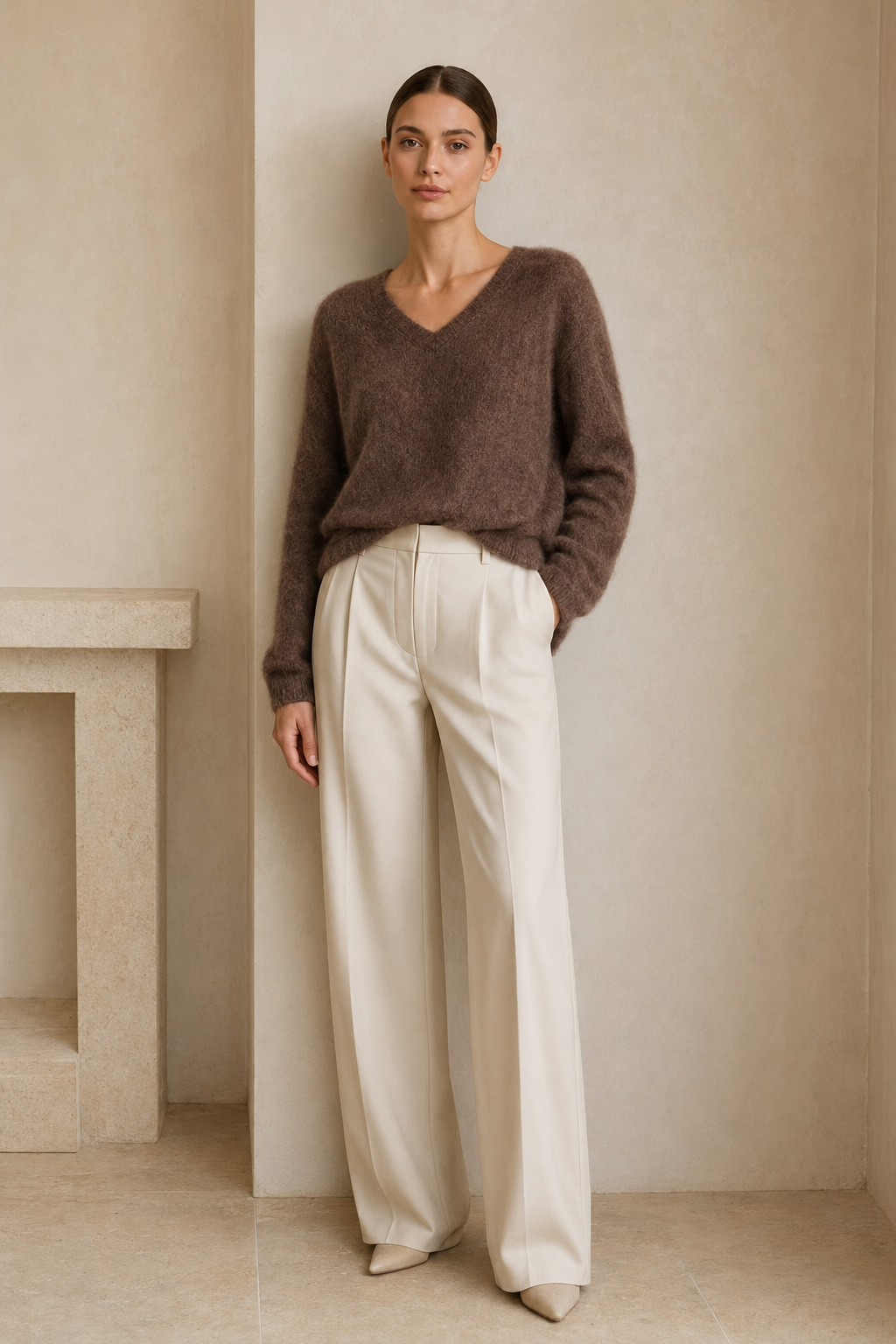 Luxe Wool-Cashmere-Silk V-Neck trui