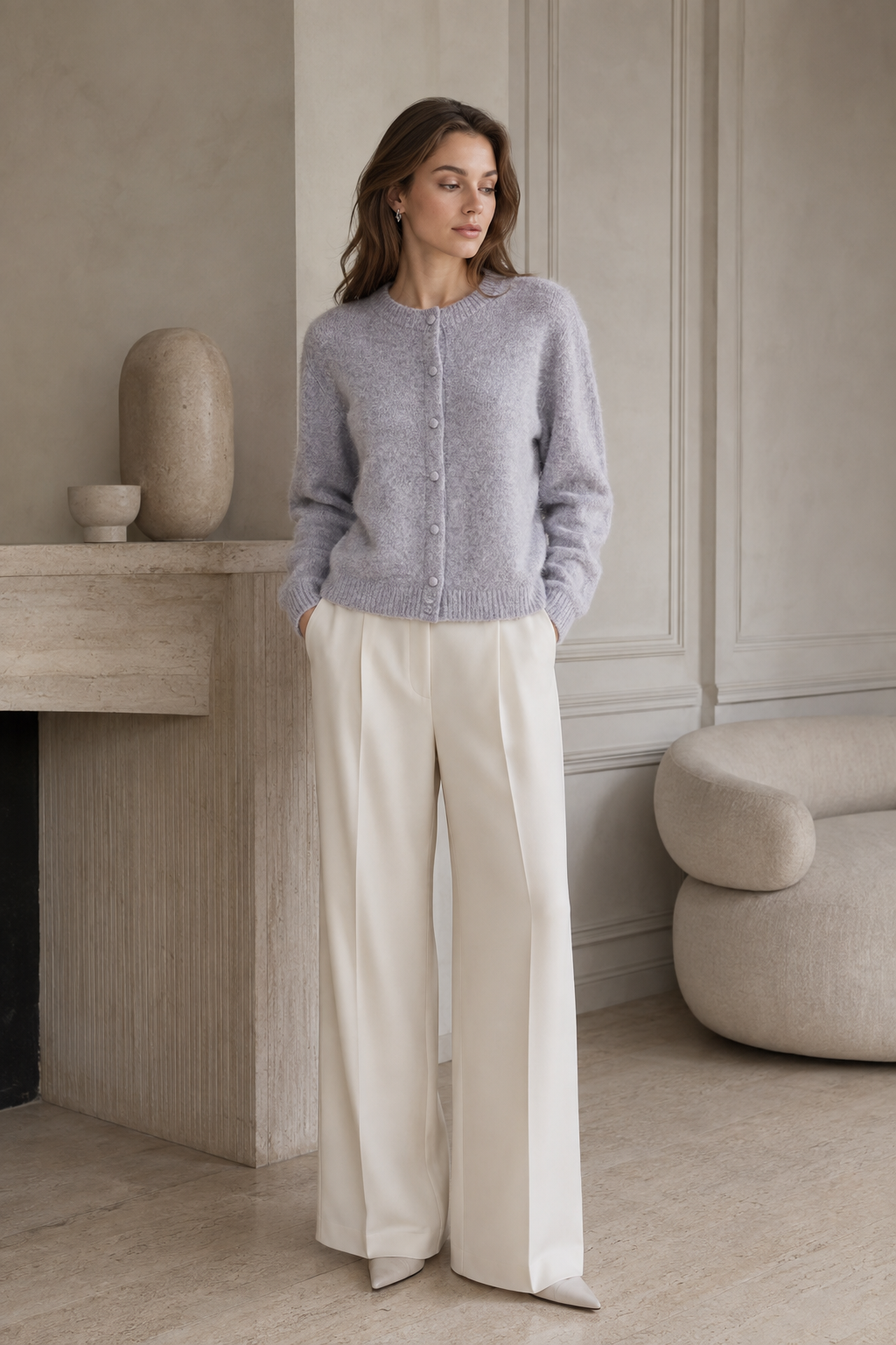 Luxe fluffy cardigan met kasjmier & zijde