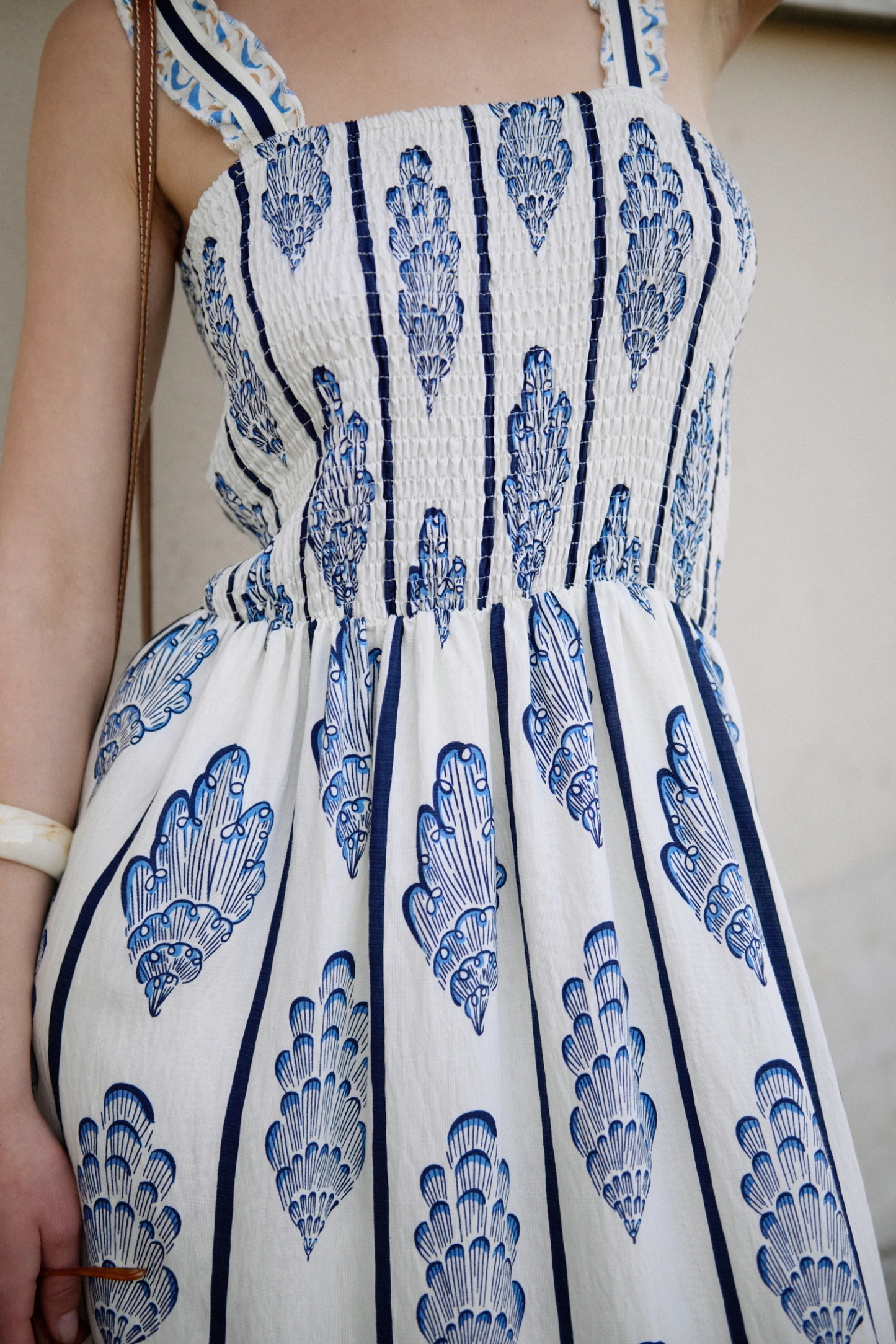 Maxi-jurk met smockwerk en print