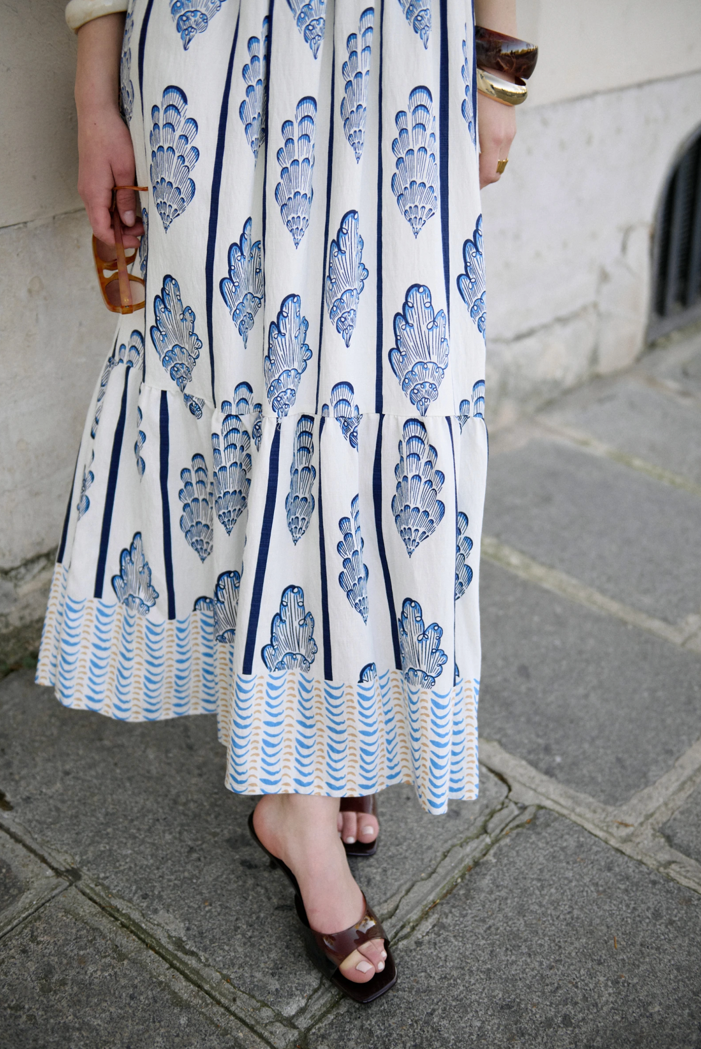 Maxi-jurk met smockwerk en print