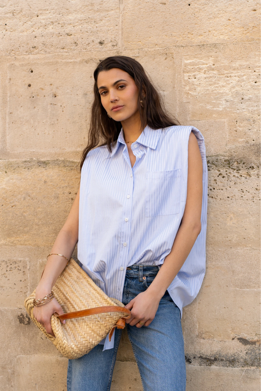 Mouwloos blouse met gestreepte schouderstukken
