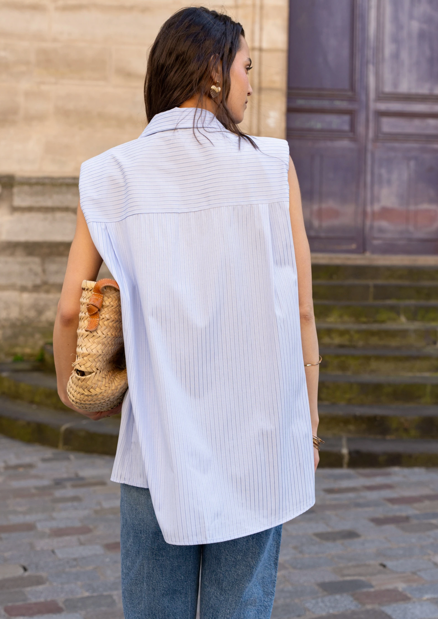 Mouwloos blouse met gestreepte schouderstukken