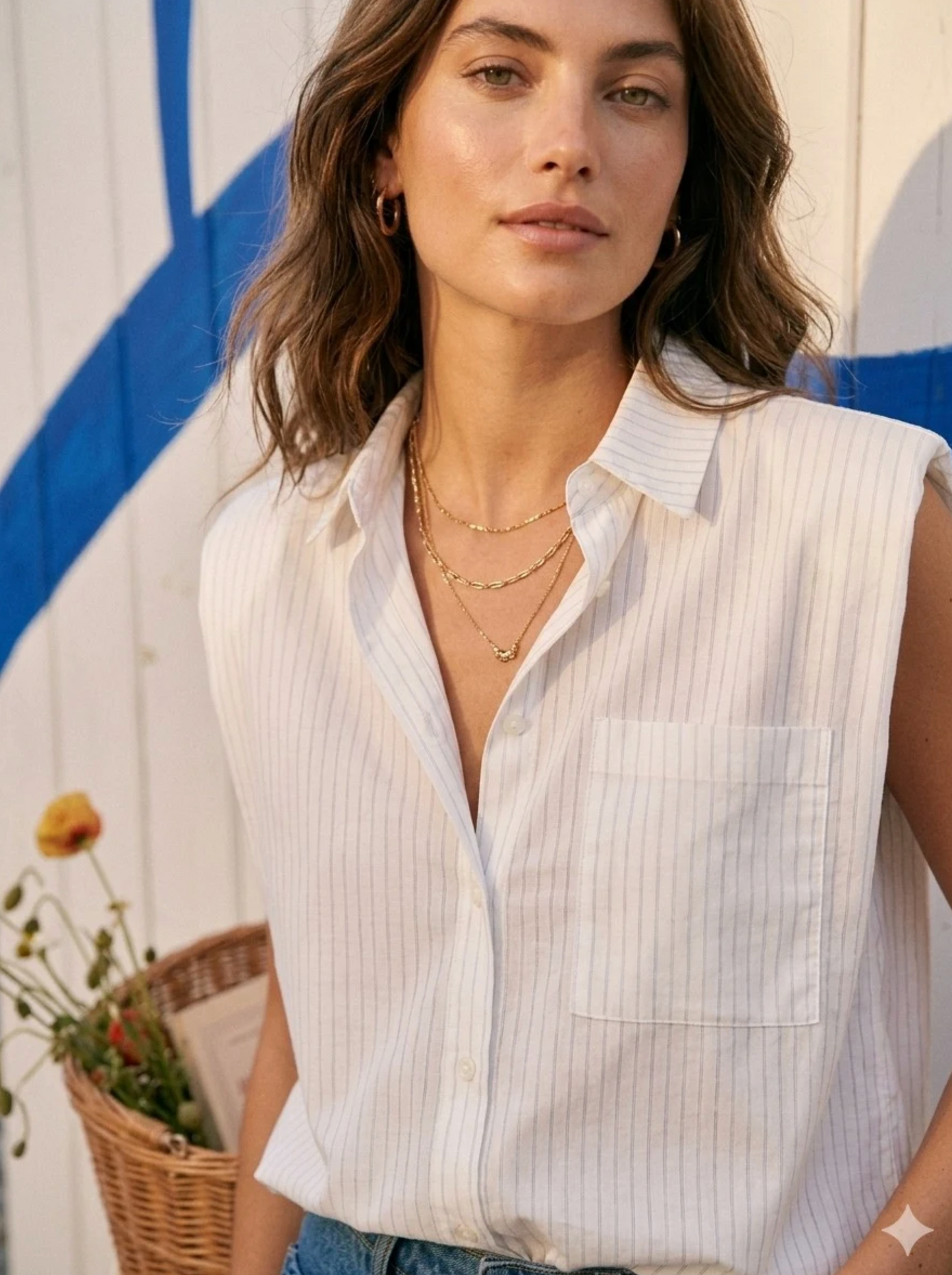 Mouwloos blouse met gestreepte schouderstukken